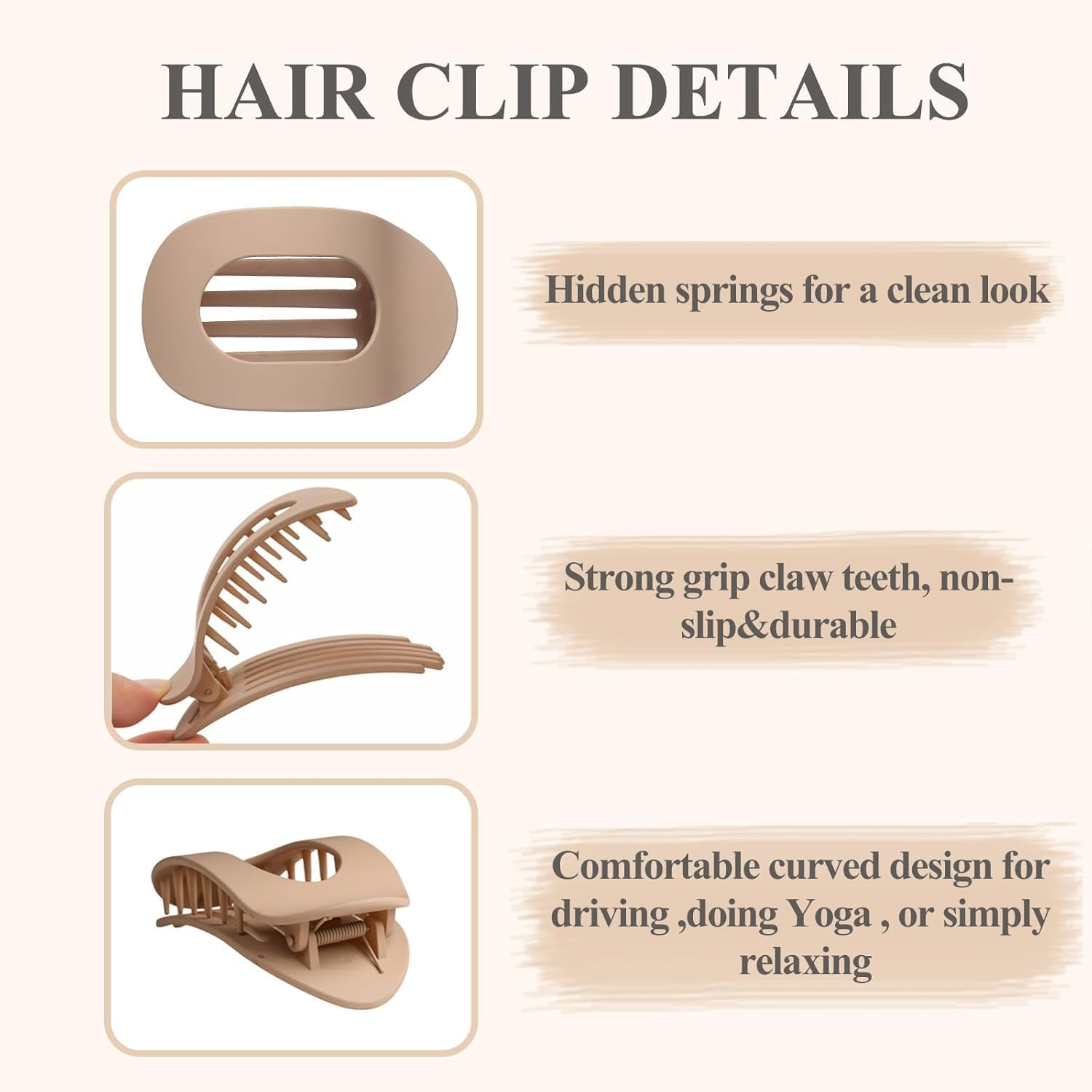 SHUNYUNG Flat Hair Clips round Lay down Hair Claw Clips, 4 Pack, Strong Hold, Medium Size, 4 Inches X 2.4 Inches, Matte Finish, Claw Clip, Women'S Hair Clip, 4 Pieces