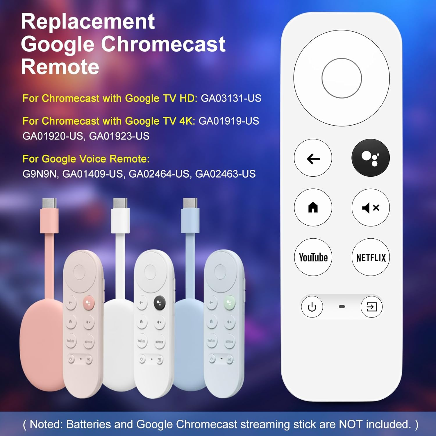 Voice Remote for Google Chromecast TV, G9N9N Replacement Remote Control for Google TV Google 4K HD Streaming Stick, GA01920-US, GA01409-US, GA01923-US, Ga01919-Us(Only for Snow Chromecast Google)