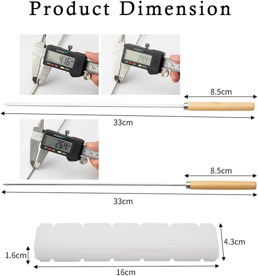 Frafuo 20 PCS Barbecue Skewers-33Cm Kabob Skewer with Wooden Handle-Reusable Stainless Steel BBQ Skewers-Metal Skewers for Meat Shrimp Chicken Vegetable Hot Dog and Marshmallow image number 5