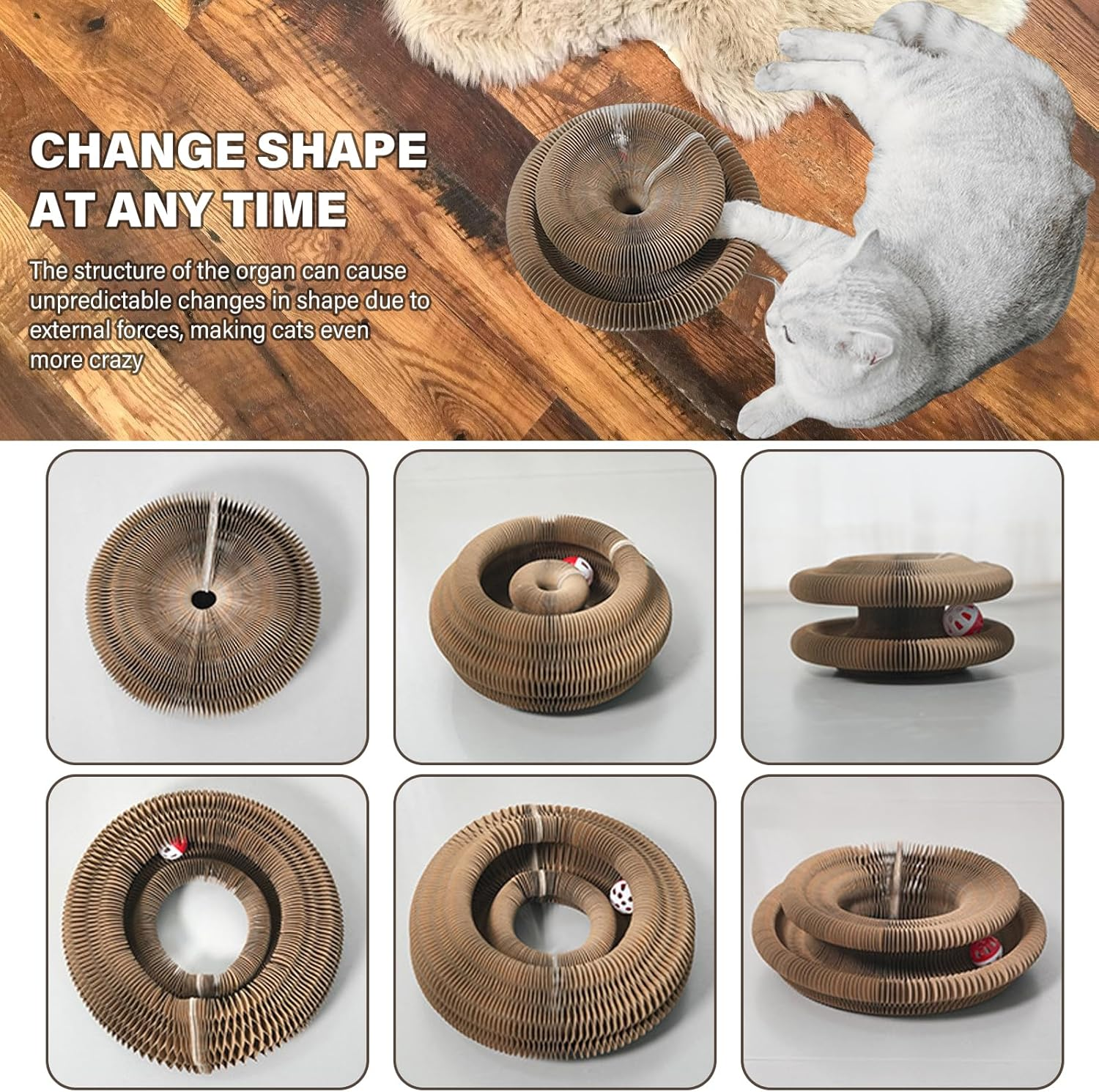 Vegena Cat Scratching Board - Pack of 2, Magic Organ Cat Scratching Board with Bell, Cat Toy round Bed, Scratching Toy for Cats