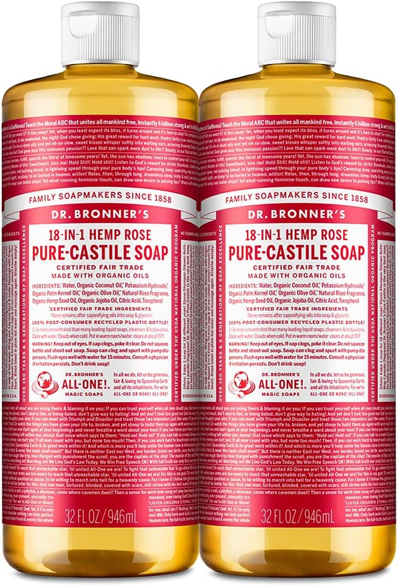 Dr. Bronner'S - Pure Castile Liquid Soap 2-Pack - Organic Coconut Oil Cleanses & Nourishes - Rose - 32Oz image number 6