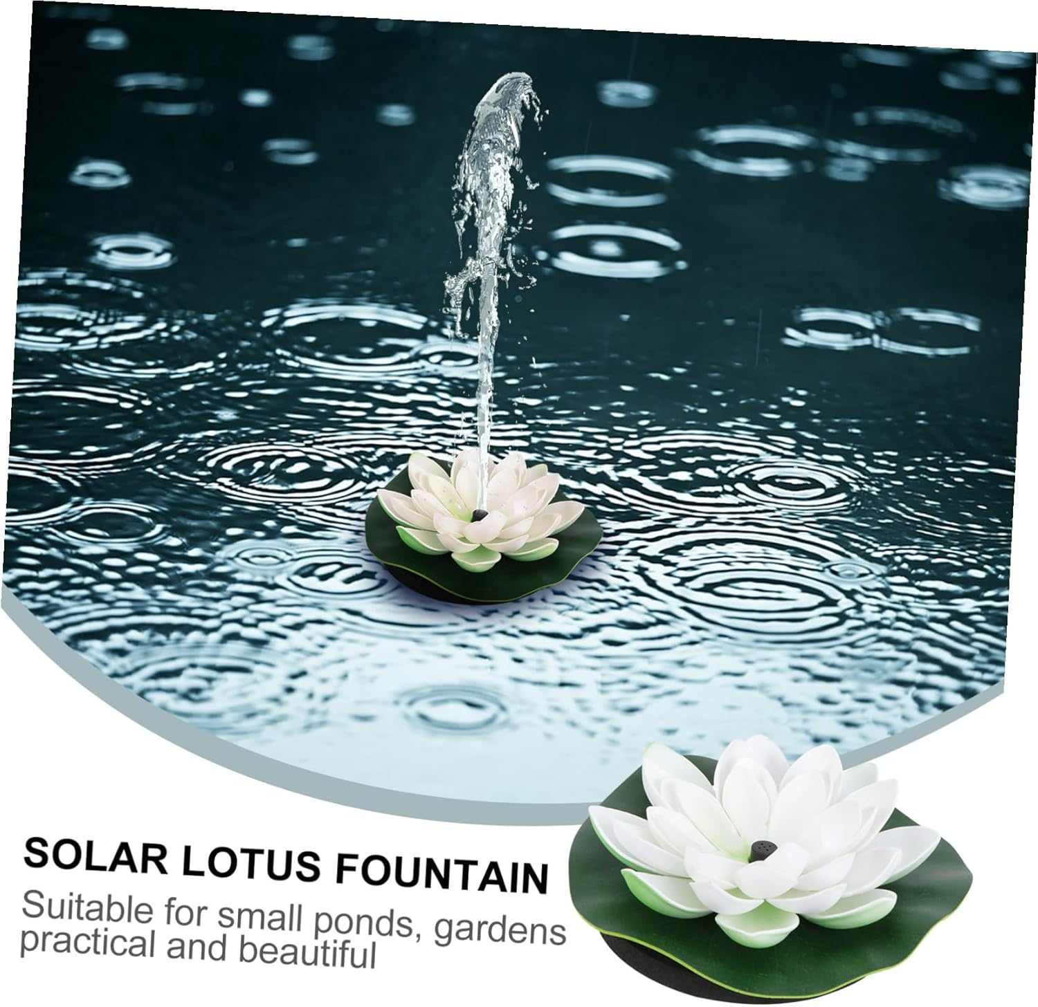 SEWACC Solar Powered Floating Water Pump Lotus Fountain with Nozzle Heads White Outdoor Decor Spray Height for Garden Pool and Aquarium image number 2