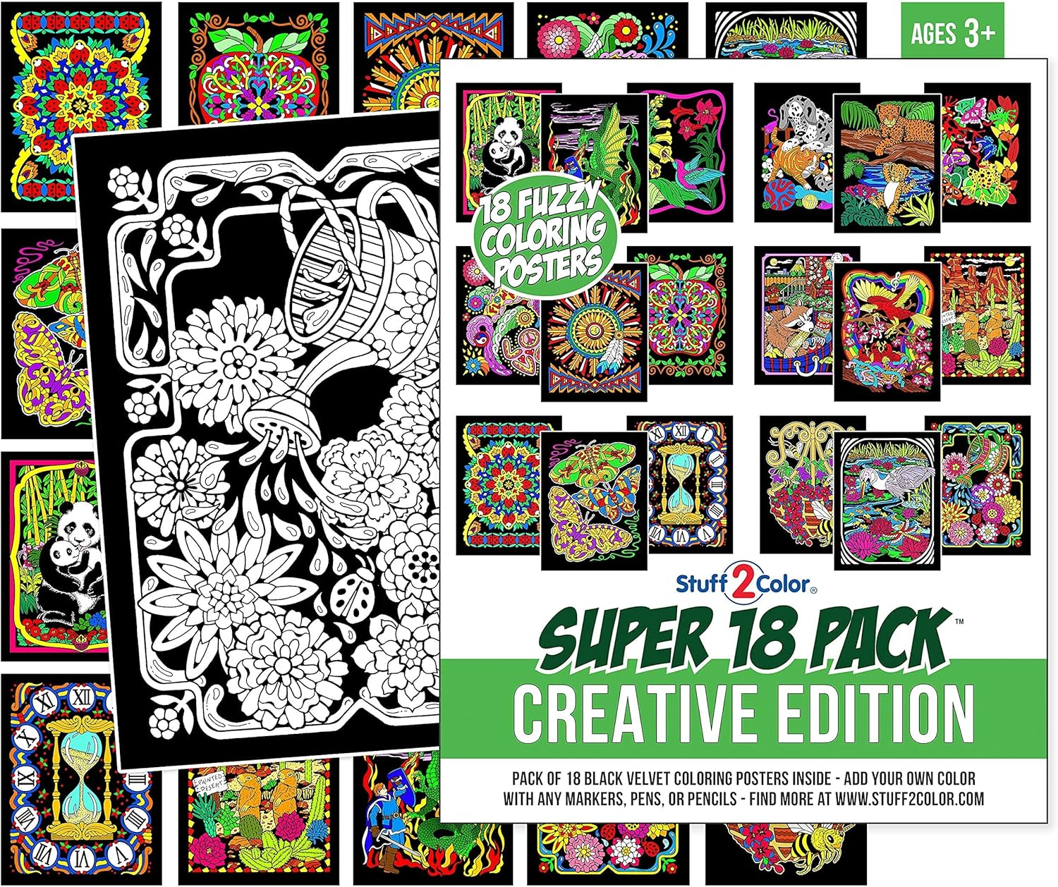Stuff2Color Super Pack of 18 Fuzzy Velvet Coloring Posters (Creative Edition)(8 X 10) image number 5