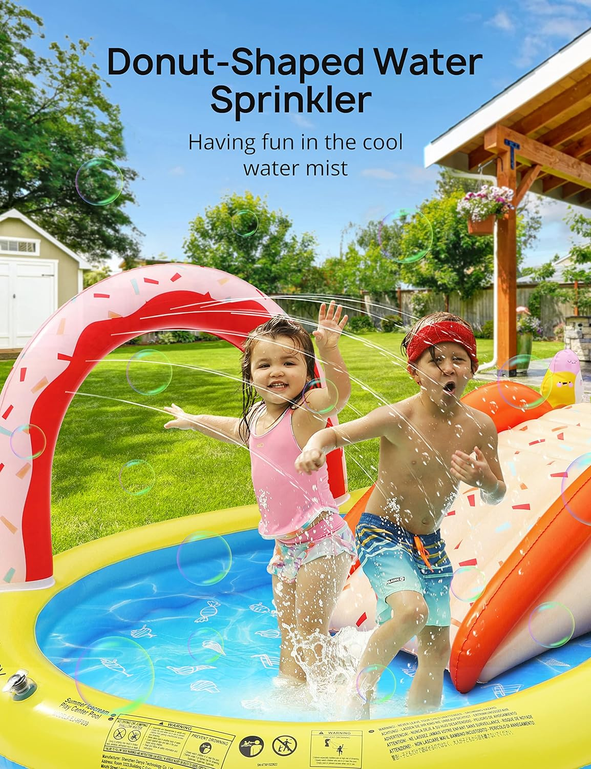 EVAJOY Inflatable Kiddie Pool, 101&rdquo; X 57&rdquo; X 24&rdquo; Play Center with Detachable Slide for Children, Sprinkler, Ball Pit for Indoor Usage, Easy Setup for Garden, Backyard image number 1