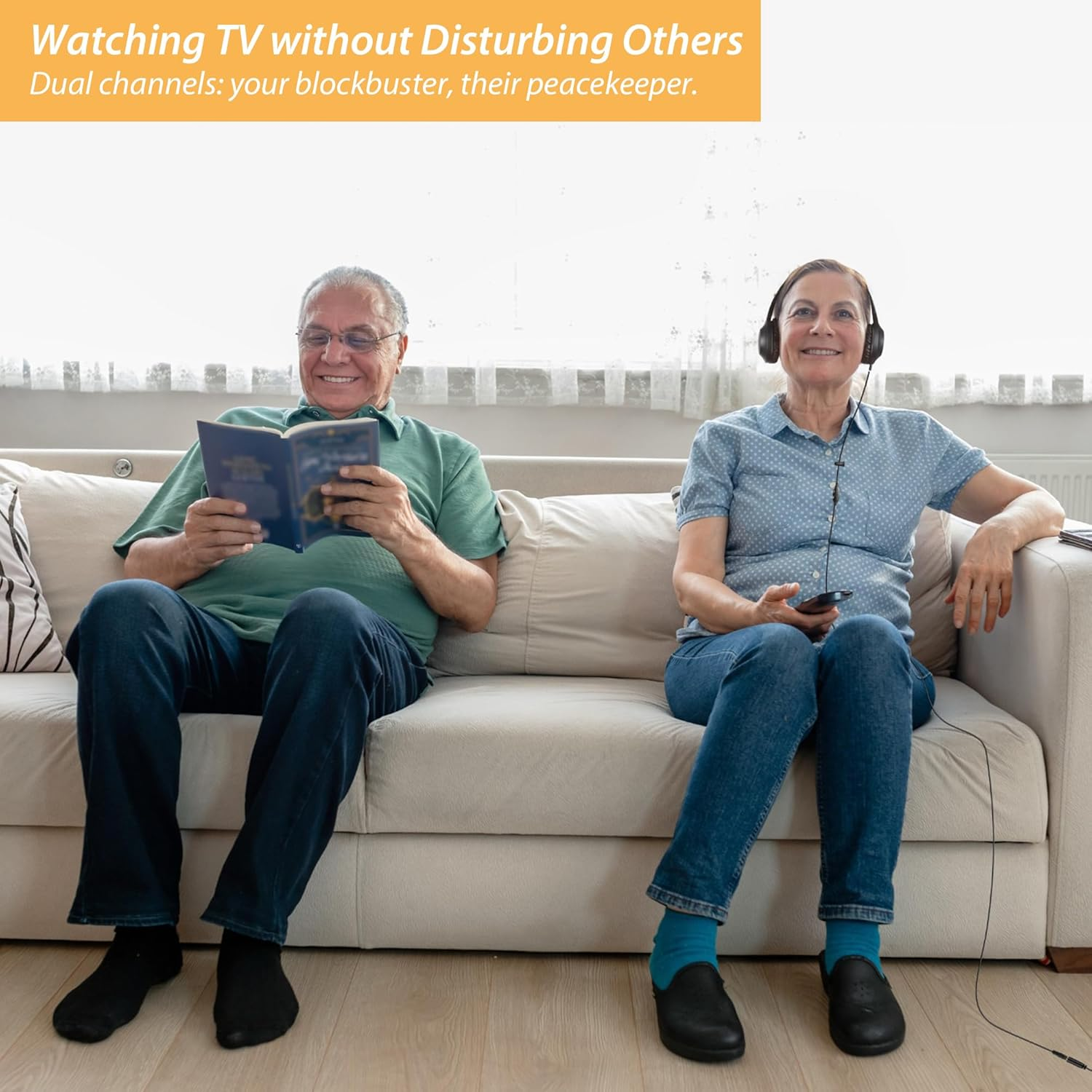 DUNGZDUZ 20Ft Extra Long Cord Headphones for TV & PC with Volume Control, Wired TV Headset with Extension Cable, 3.5Mm Aux Jack with USB & RCA Adapters for More Tvs, Senior Friendly image number 4