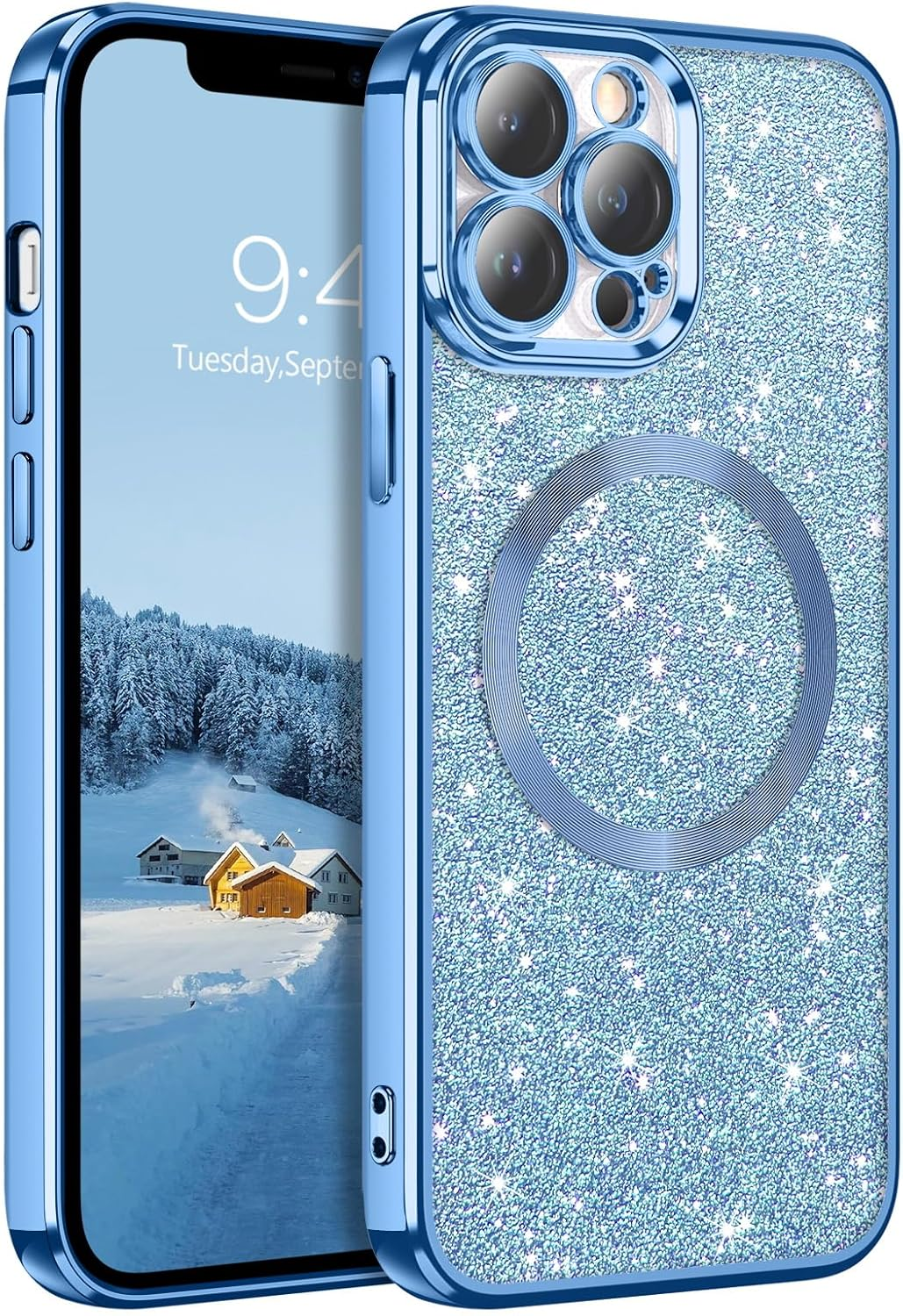 Gaobao Magnetic for Iphone 16 Pro Max Case, [Compatible with Magsafe] Luxury Sparkle Shiny Full Body Protective Slim Fit Phone Cases Covers for Iphone 16 Pro Max 6.9 Inch 2024, Purple Glitter