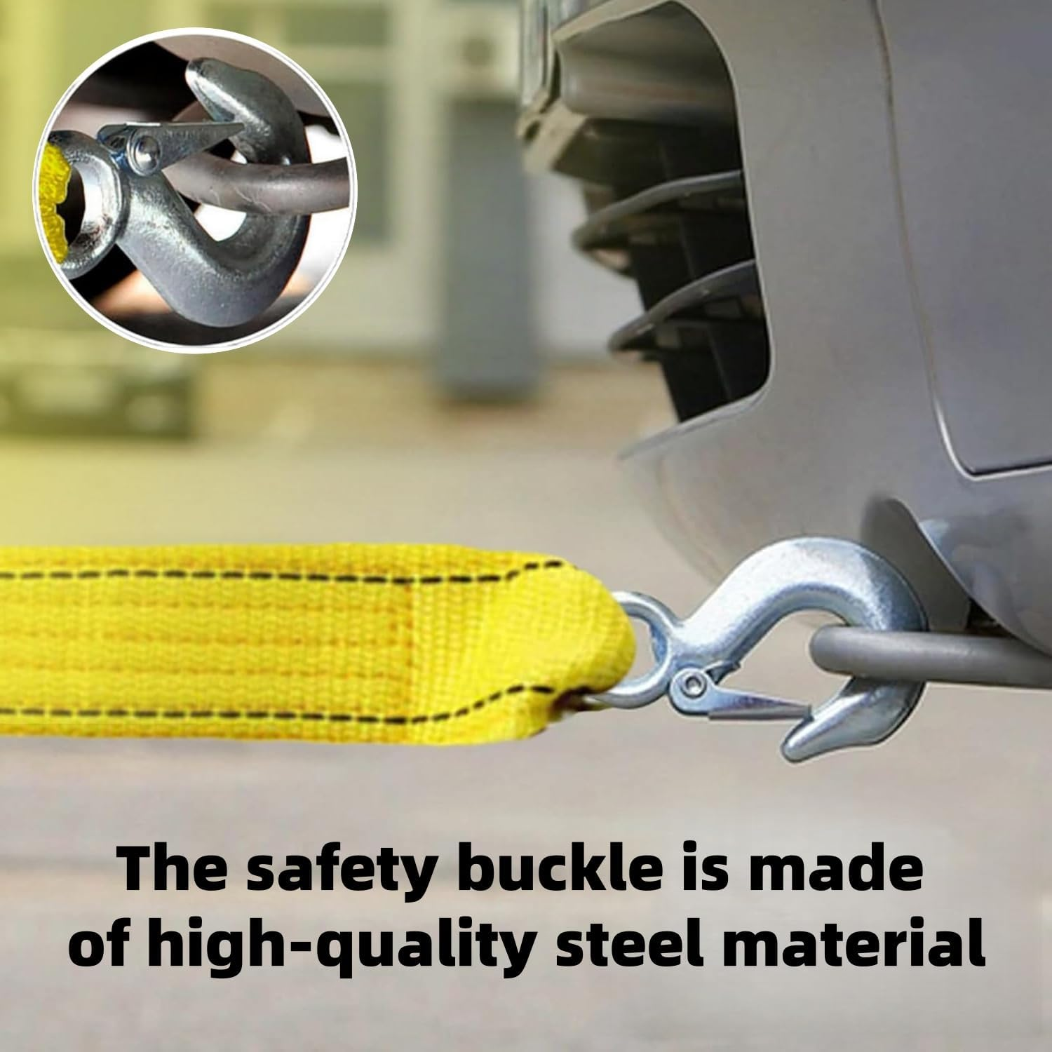 1 Pcs Tow Strap with Hooks,Best Towing Accessory Universal for All Cars,6600Lbs Heavy Duty Kinetic Recovery Rope Wheel Straps for Vehicle Recovery, Towing Etc image number 5