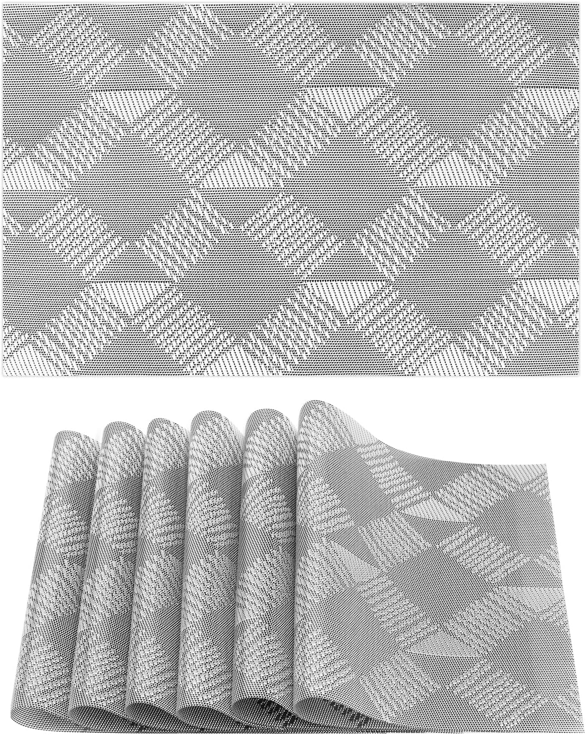 Placemats, Set of 6 Heat Resistant Place Mats, Stain-Proof Non-Slip Wipeable PVC Dining Table Mats, Dining Table Placemats for Easter Thanksgiving Christmas New Year Party Home Decor (Silver Diamond) - Bamboo Grey image number 6