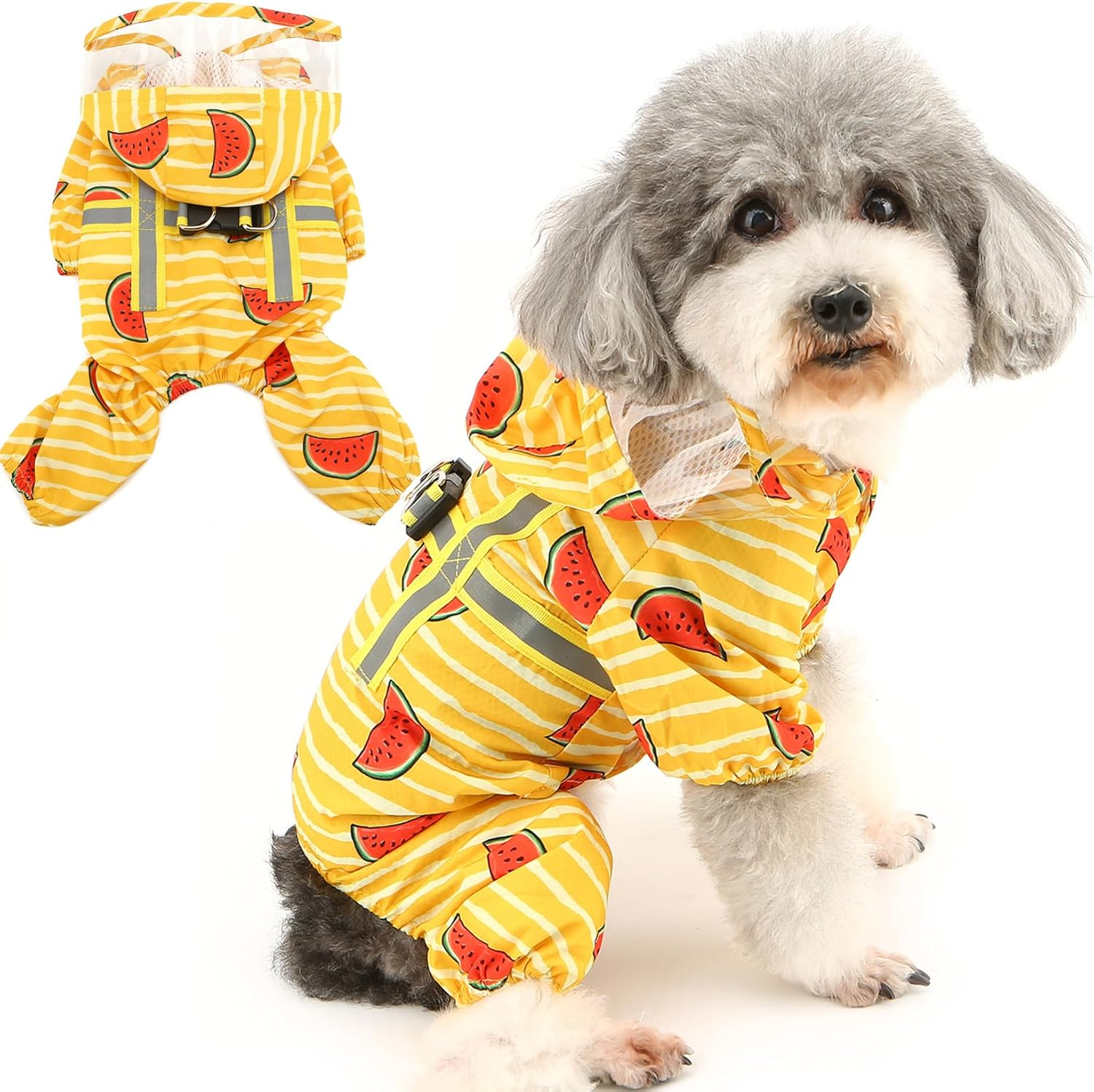 Zunea Dog Raincoats with Hood for Small Dogs Waterproof Puppy Rain Jacket with Harness Hole 4-Legged Lightweight Reflective Raincoat Poncho Slicker Mesh Lined Pet Dog Clothes Rainwear Pink L