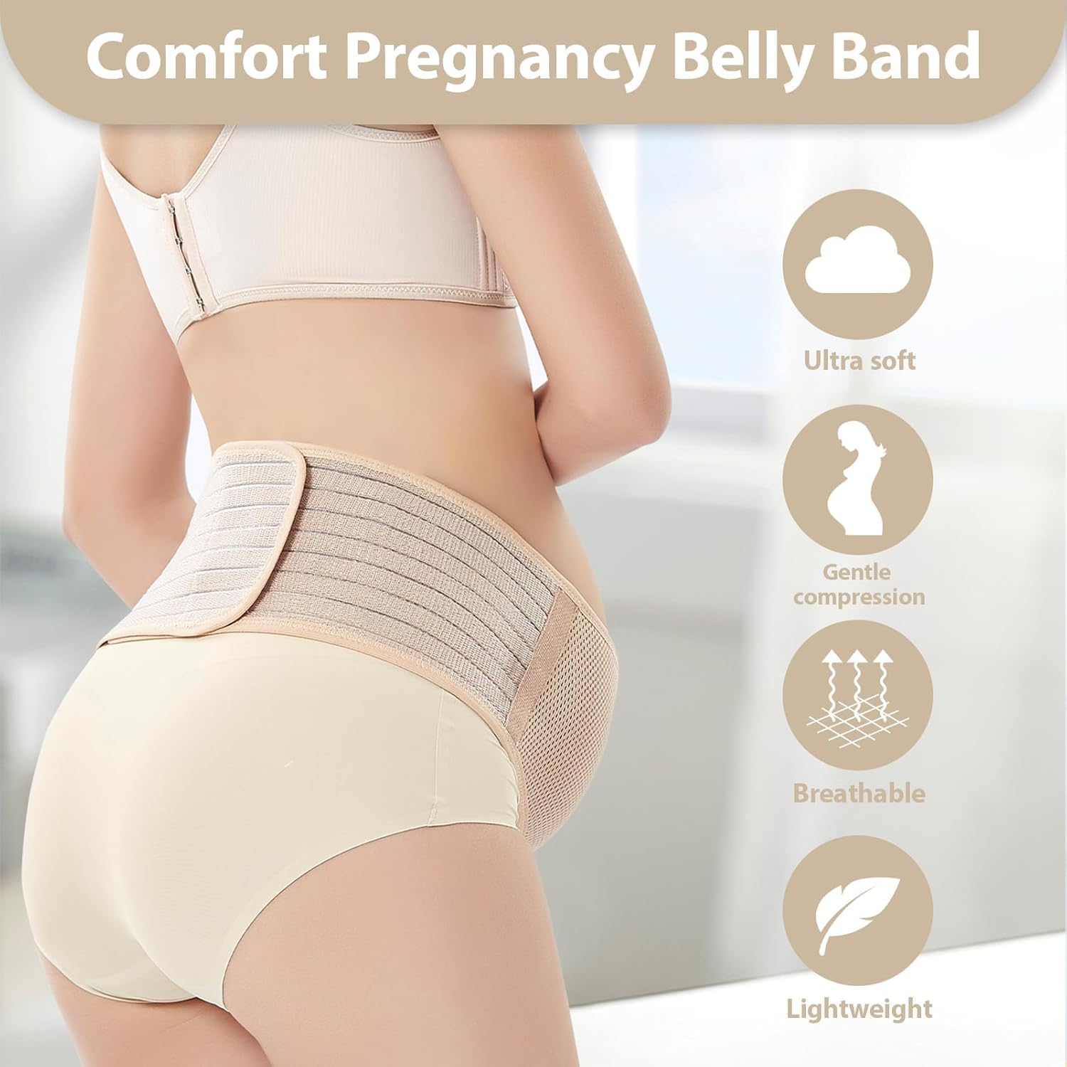 Maternity Belly Support Band, Breathable Mesh, Gentle Compression, Ultra Soft, Pain Relief- Pregnancy Must Haves image number 2