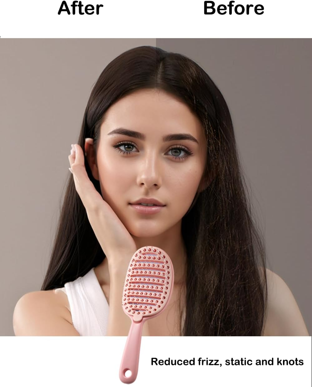Self Cleaning Hair Brush, Easy to Clean, Curved Vented Detangler Brush for Faster Blow Drying for Women Men Kids, Wet & Dry Hair (Pink) image number 5