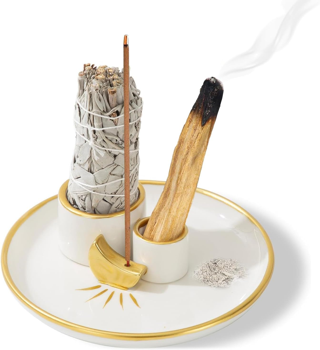 Proxima Direct 5.9 Inches 4 in 1 Incense Burner Holder, Sage and Palo Santo Holder for Burning, Candle Holder for Sticks, Ceramic Ash Catcher Tray for Meditation Yoga Room image number 5