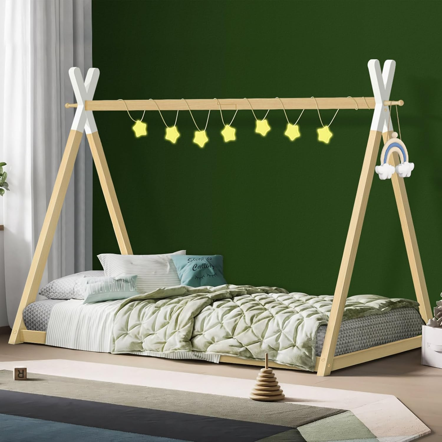 ALFORDSON Wooden Timber House Bed Frame Teepee Single, Solid Wood Bed Base Foundation Children'S Mattress Base Platform, Taran Series Bedroom Furniture, Thomas Series, Wood Color