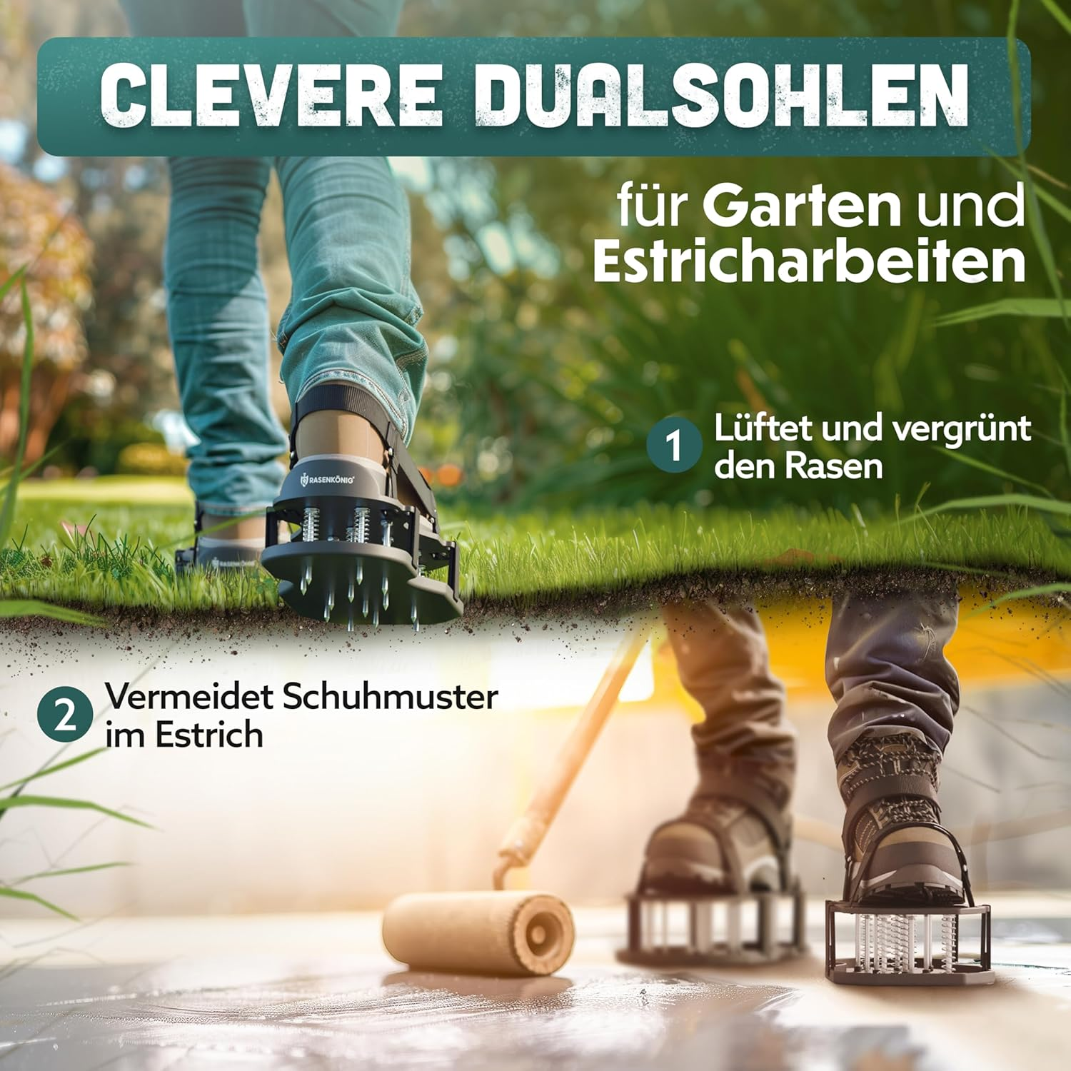 RASENK&Ouml;NIG Nail Shoes Pro | Lawn Aerator Shoes + Screed Shoes | Lawn Aerator Scarifier and Aerator for Lawn Aeration | Premium Lawn Shoes for Aerating and Loosening Lawn - Pre-Assembled image number 2