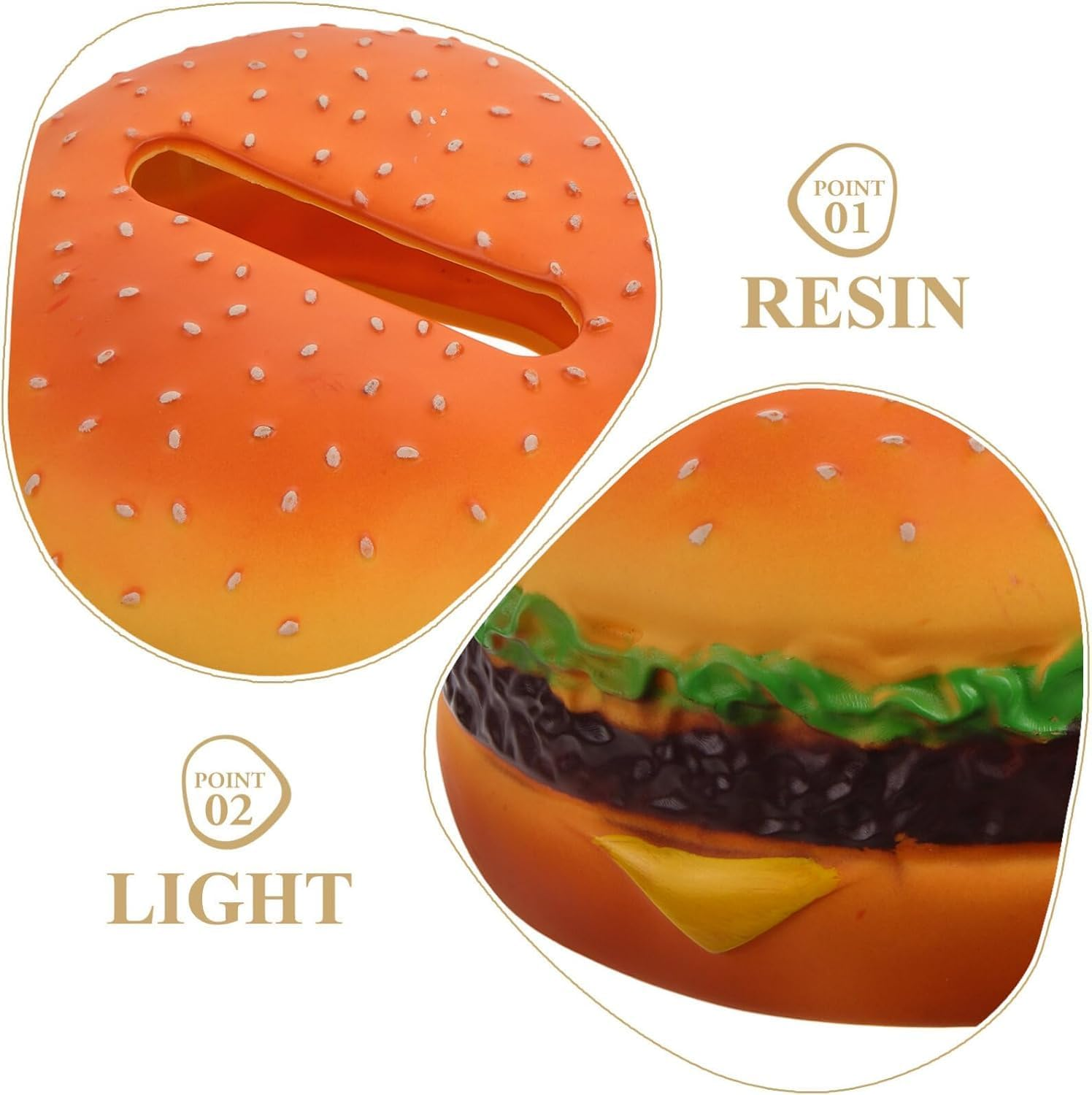 Burger Tissue Box Cover, Hamburger Shaped Tissue Holder Creative Tissue Storage Box Napkin Dispenser for Home Office Desk Restaurant Decoration image number 2