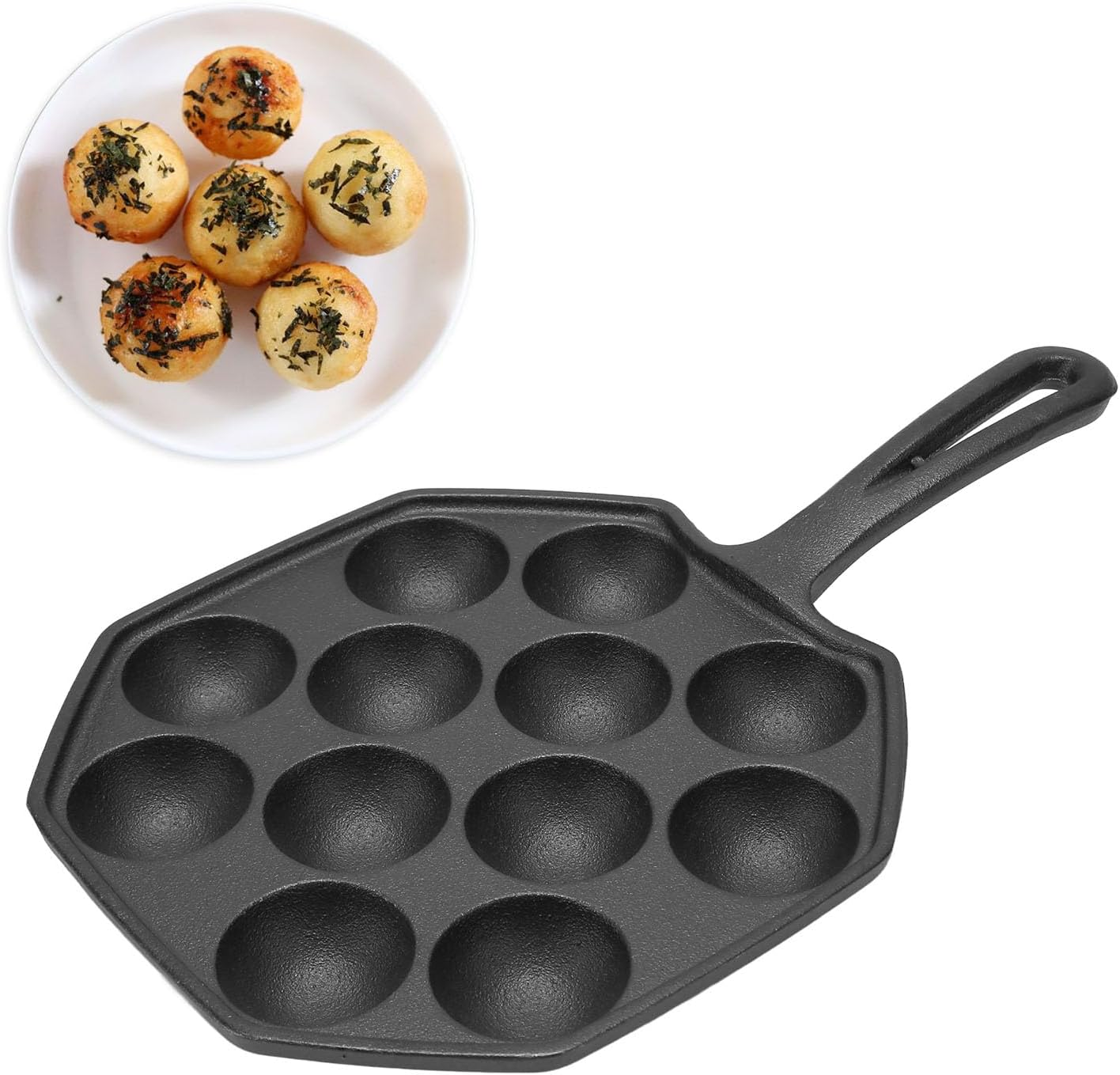 Takoyaki Grill Pan, Non Stick 12 Holes Takoyaki Maker Pan Plate Cast Iron Octopus Meatballs Pan for Takoyaki Octopus Ball Cake, Takoyaki Pan, Takoyaki Baking Tray image number 1