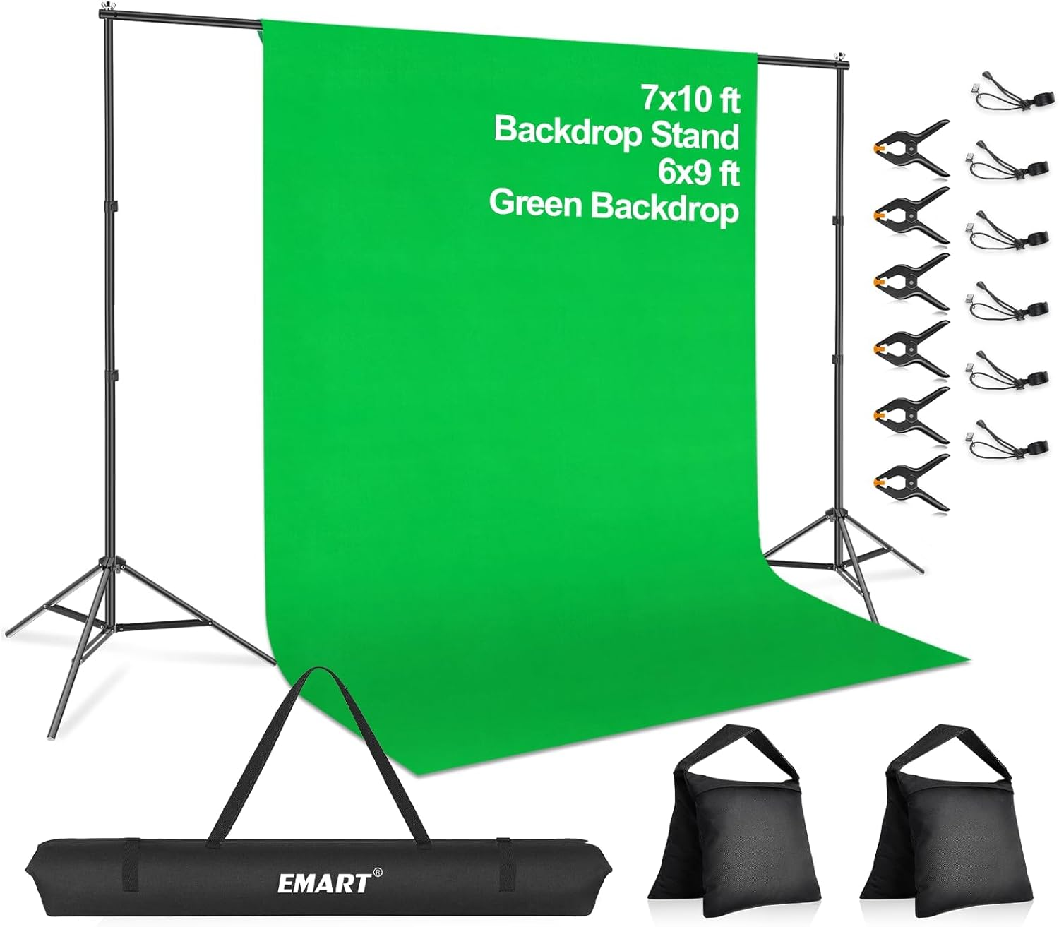 EMART Green Screen Background with Stand, Adjustable 7X10Ft Backdrop Frame with 6X9Ft Greenscreen, Photography Support System Kit for Photo Video Studio, Portrait, Photoshoot, Parties, Wedding image number 3