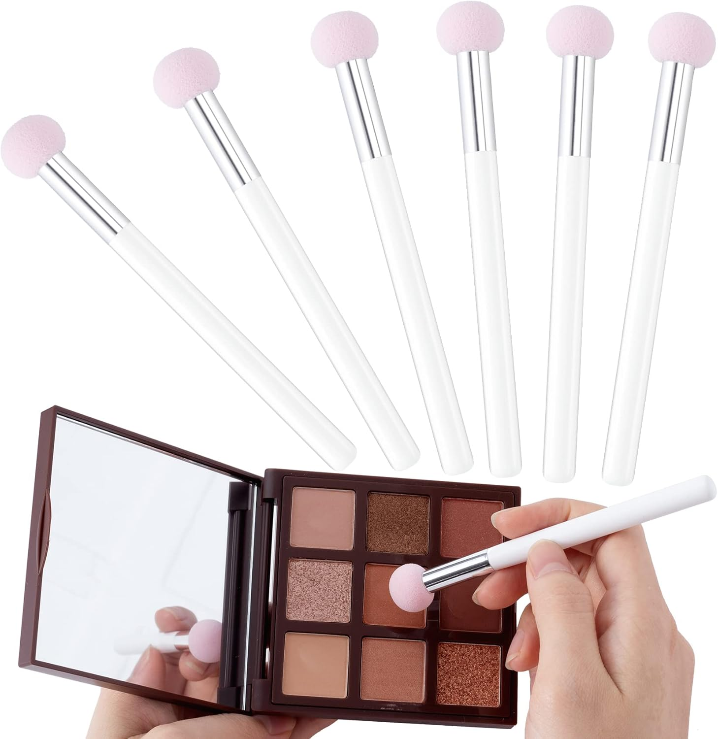 PAGOW 6Pcs Sponge Makeup Applicator with Handle, Sponge Eyeshadow Applicators Makeup, Eyeshadow Sponge Brush, Cotton Eye Makeup Eyeshadow Brushes for Women Girls (4.5 Inch Long) Washable image number 6