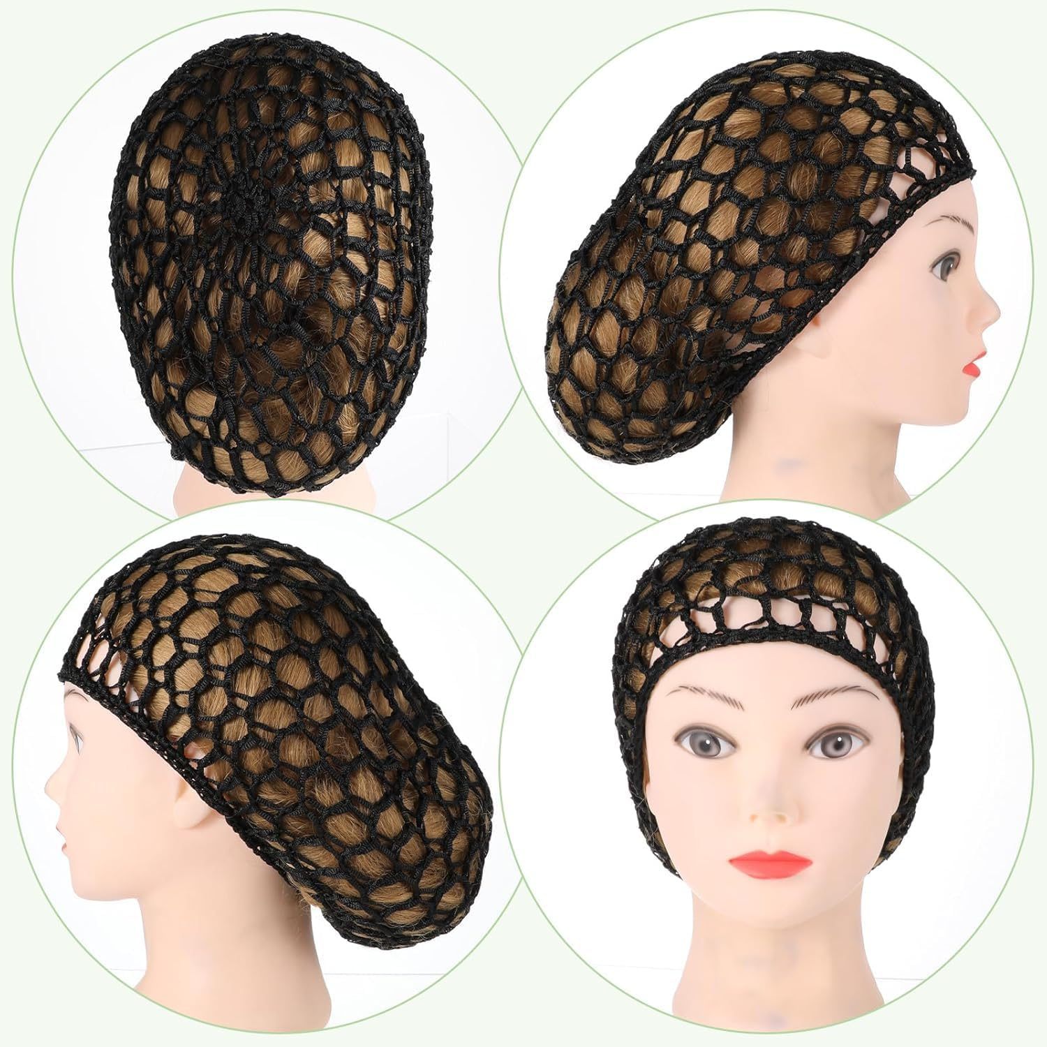 Wig Cap Hair Nets for Sleeping 3-Pack, Soft Crochet Mesh Bonnet & Wig Cap | Reusable Silk Press Wrap for Hair Protection & Styling Maintenance for Women (Black)