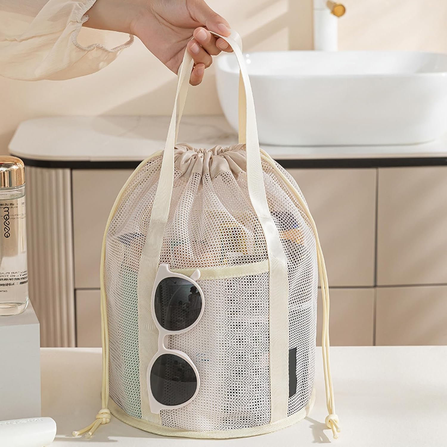 Mesh Shower Bags &ndash; Portable Mesh Design, Waterproof Pouch Organizer Quick-Dry Weave, Toiletry Carrier Breathable Storage Form, Bath Tote Multi-Compartment Layout | Dorm Travel Gym Swim image number 1