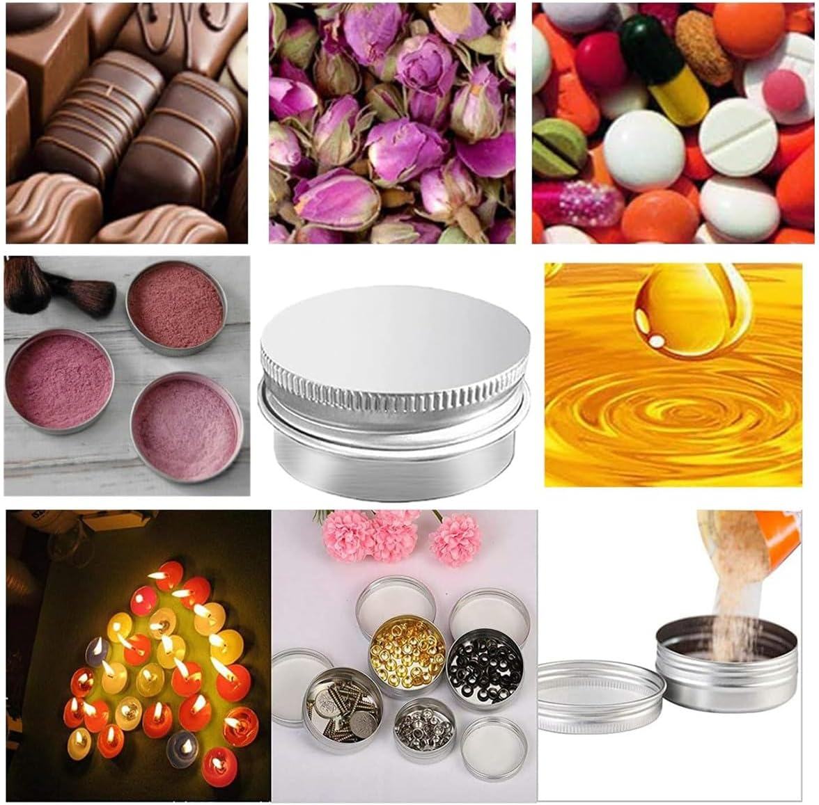 YKHNIS 12 PCS 30Ml Screw Top round Steel Tin Cans, Tin Storage Jar Containers with Screw Cap for Lip Balm, Cosmetic, Candles, Salve, Make Up, Eye Shadow, Powder, Tea image number 1