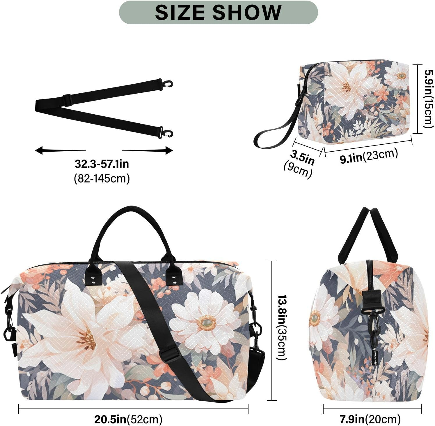 XYMZR Large Travel Duffel Bag, Drawing Flower Sports Tote Gym Bag, Shoulder Weekender Overnight Bag for Women Men, Carry on Luggage with Toiletry Bags, Multi-Colored