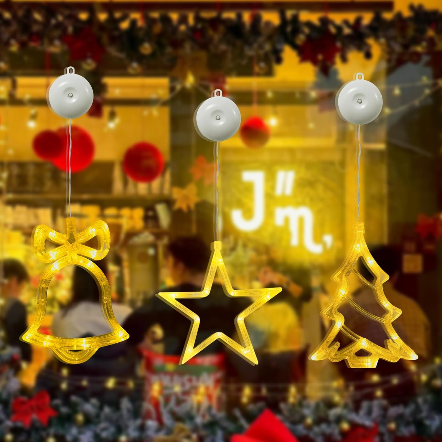 BAOMING Christmas Decoration Window Lights Set Star Ring Bell and Christmas Tree Lights Warm White Battery Operated for Window Door Interior Walls Decorating image number 1