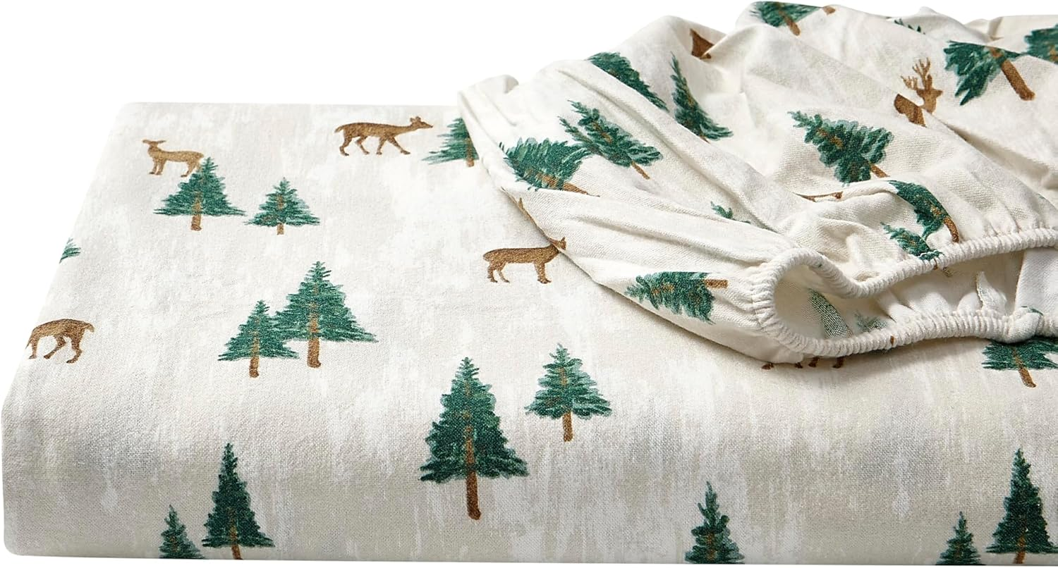 Eddie Bauer - Queen Sheets, Cotton Flannel Bedding Set, Brushed for Extra Softness, Cozy Home Decor (Deer Hollow, Queen)