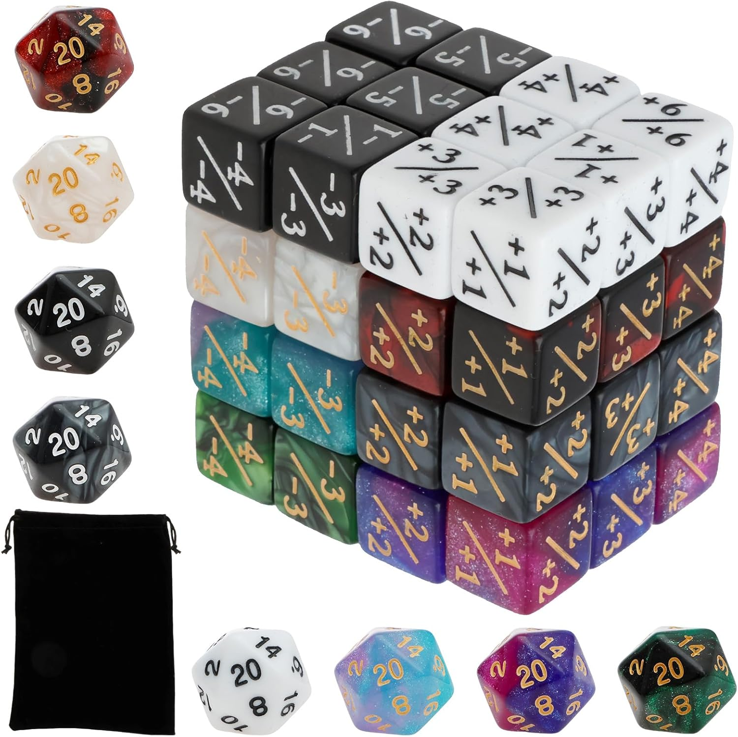 UKQRRTC 56 Pcs Counter Dice Set, Acrylic Magic the Gathering Dice Set, Portable MTG Counter for Home Outdoor Party image number 2