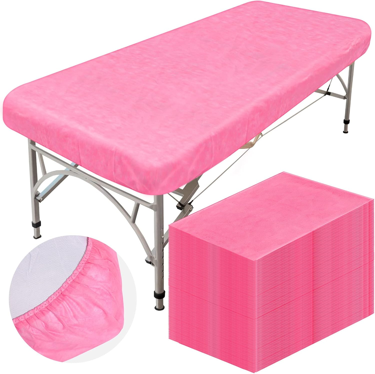 Oudain 50 Pcs Disposable Fitted Sheets with Elastic, Waterproof Oilproof 39 X 87'' Disposable Massage Bed Sheets Covers for Spa Beauty Salon(Pink)