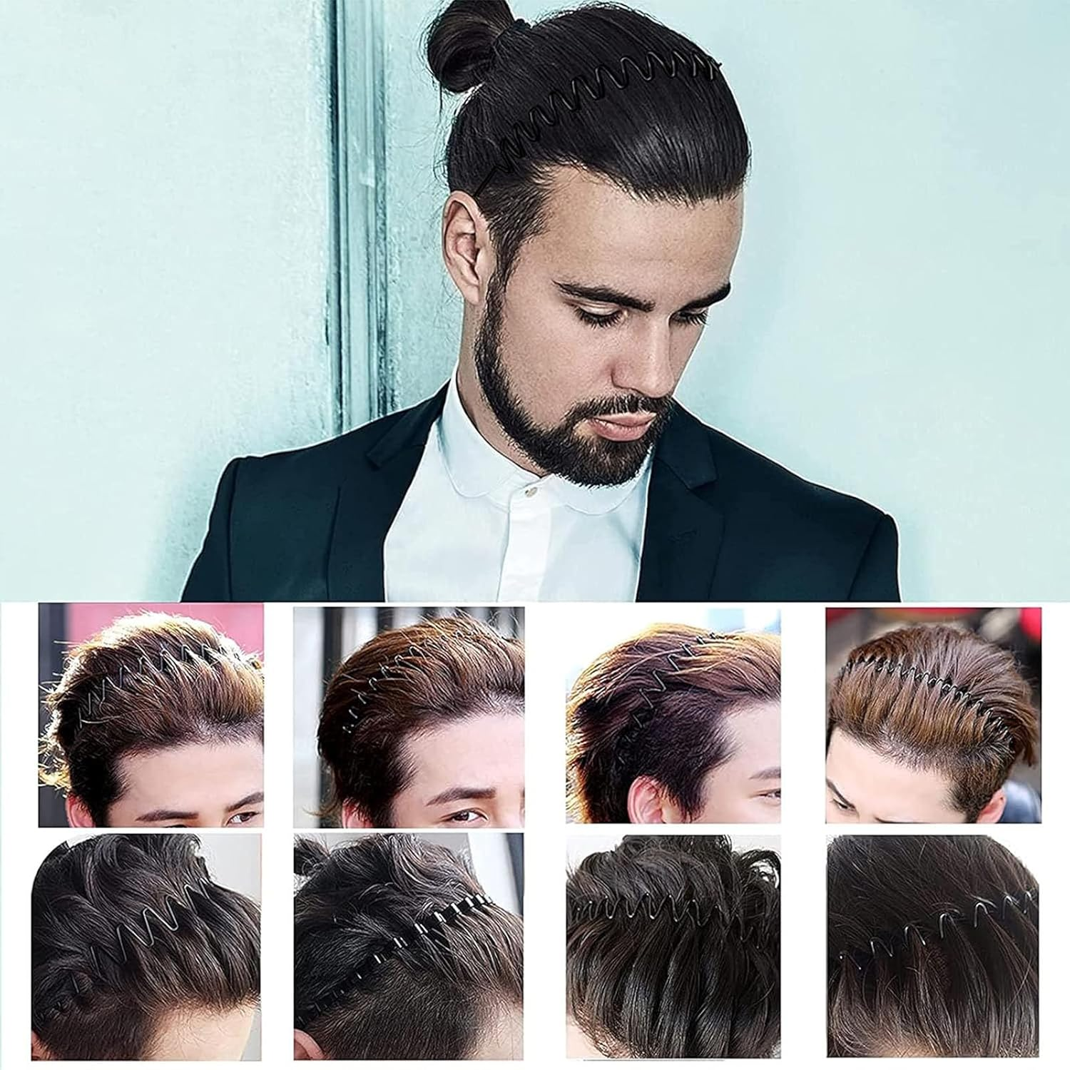 3 Pcs Metal Headbands for Men Women'S Hair Hoop Clips, MH MOIHSING Wavy Hairband Spring Hair Hoop Sports Fashion Hair Bands Unisex Black Elastic Non Slip Simple Headwear Accessories image number 3