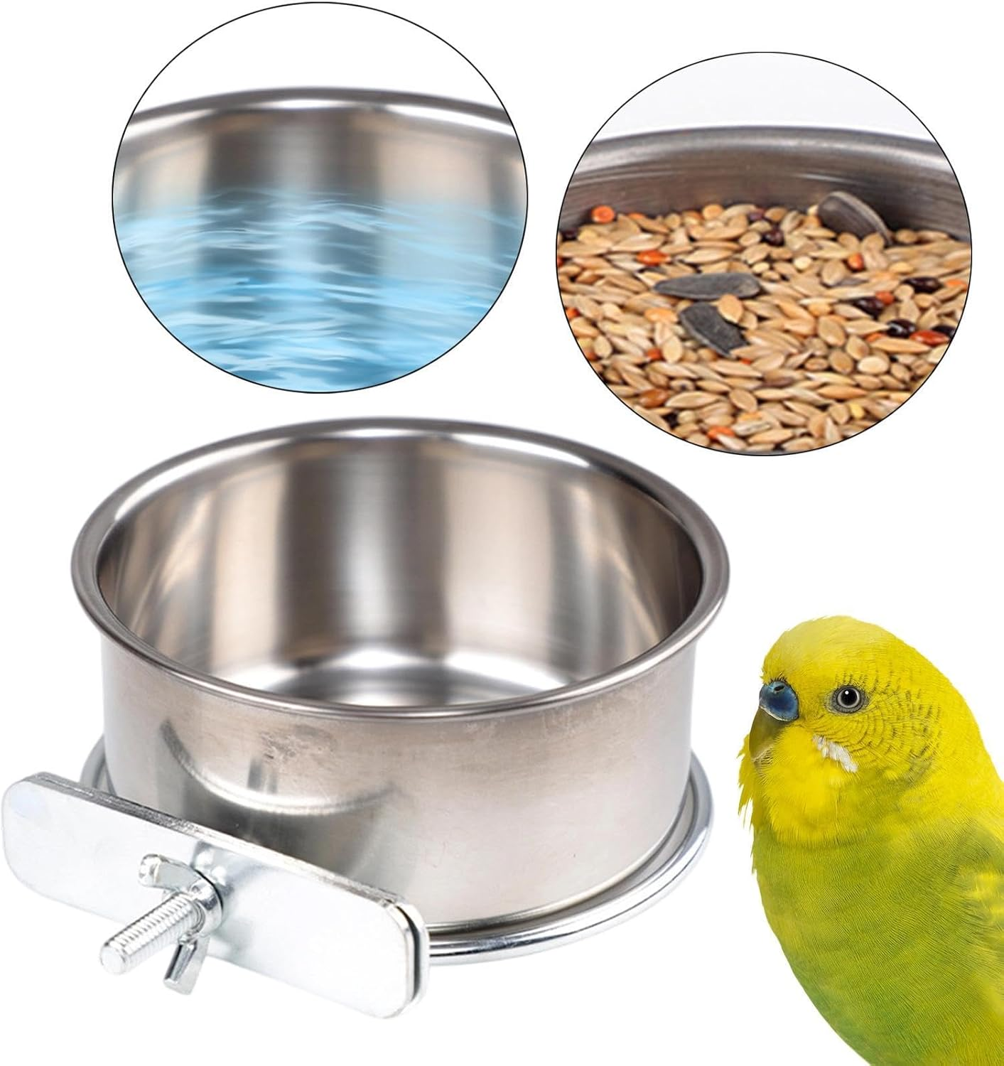 Jinhxofs Feeding Bowl for Birds Stainless Steel with Fastening Safe and Stable Easy to Clean for Budgies Parrots and Small Birds, Diameter 10Cm image number 6