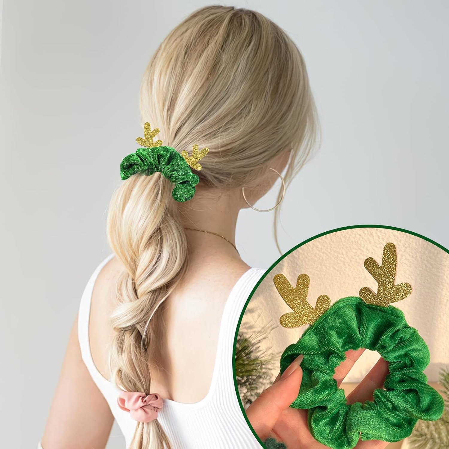 HSLPSM Pack of 3 Christmas Hair Bobbles, Christmas Bobbles Scrunchies for Women, Antlers Christmas Headband Hair Band Elastic Ponytail Holder Hair Ropes image number 2