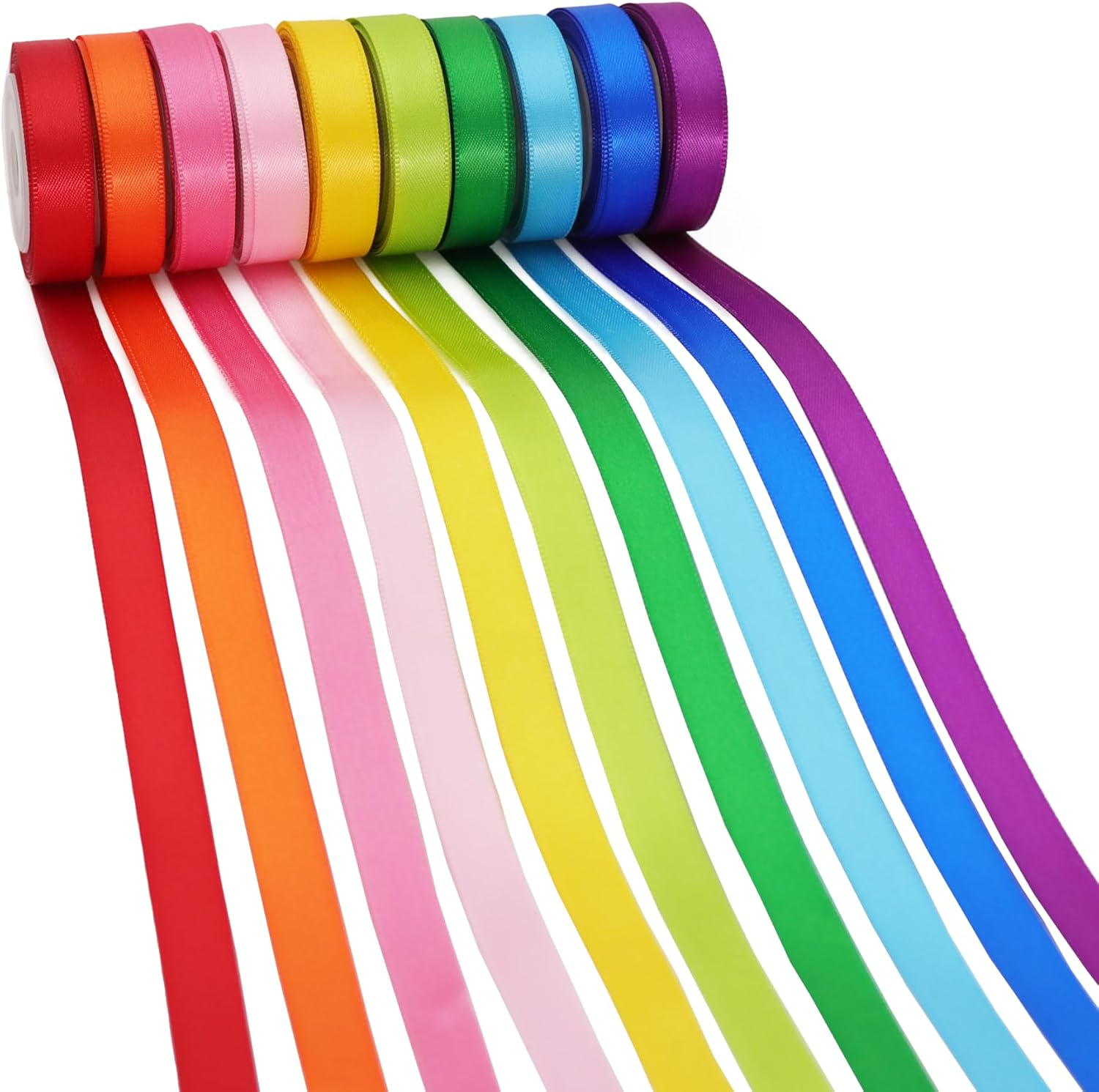 GROWDXZ Rainbow Colorful Ribbon 3/8 Inch Double Face Satin Ribbon for Gift Wrapping DIY Crafts Birthday Party Decoration 10 Rolls Total 50 Yards image number 2