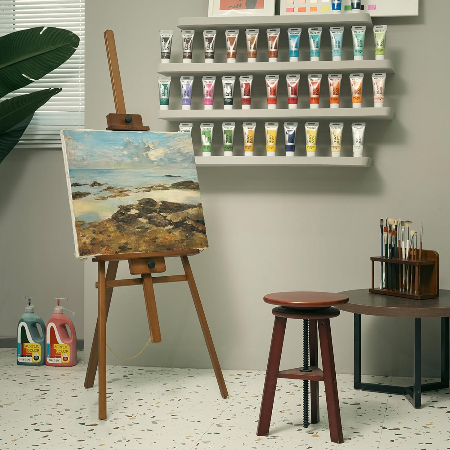 MEEDEN Painting Easel: a Frame Solid Beech Wooden Easel - Artist Easel Stand for Painting Holds Canvas up to 43" - Walnut image number 4