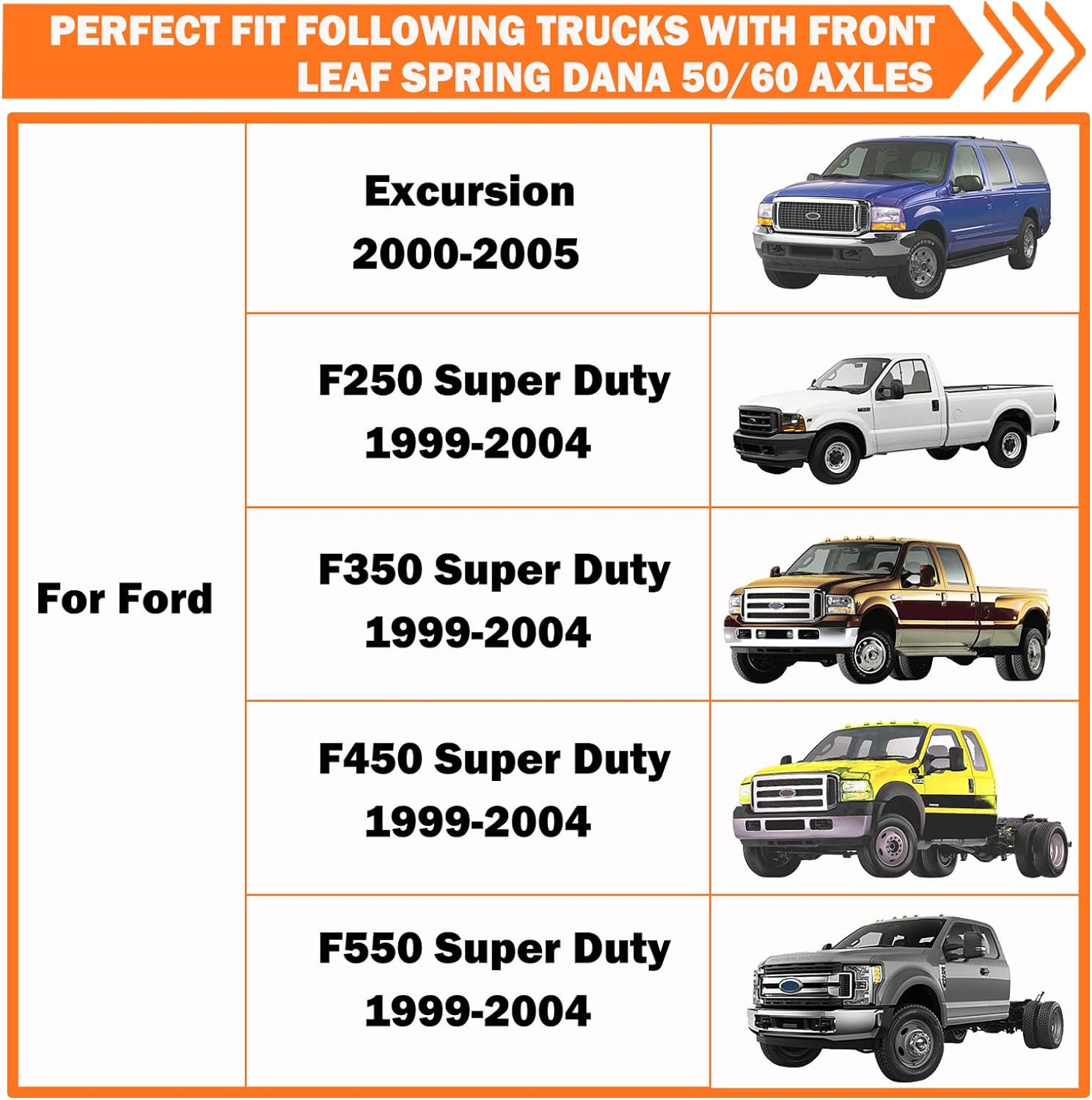 Axle Bearing Seal and Small Parts Kit for Ford 1998 1999 2000 2001 2002 2003 2004 F250 F350 Super Duty Excursion Dana50 60 Front Axle Knuckle Tube, Front Oil Seal Set with Leaf Spring Front Suspension