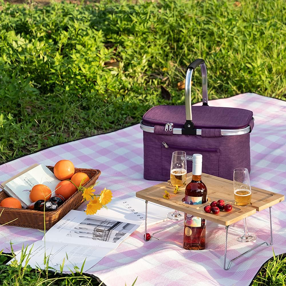 Foldable 59''X79'' Extra Large Waterproof Picnic Blanket - Thick Outdoor Mat Perfect for Park and Beach, Water Resistant for Happy Outings. Machine Washable Picnic Tote... (Pink Gingham) image number 4