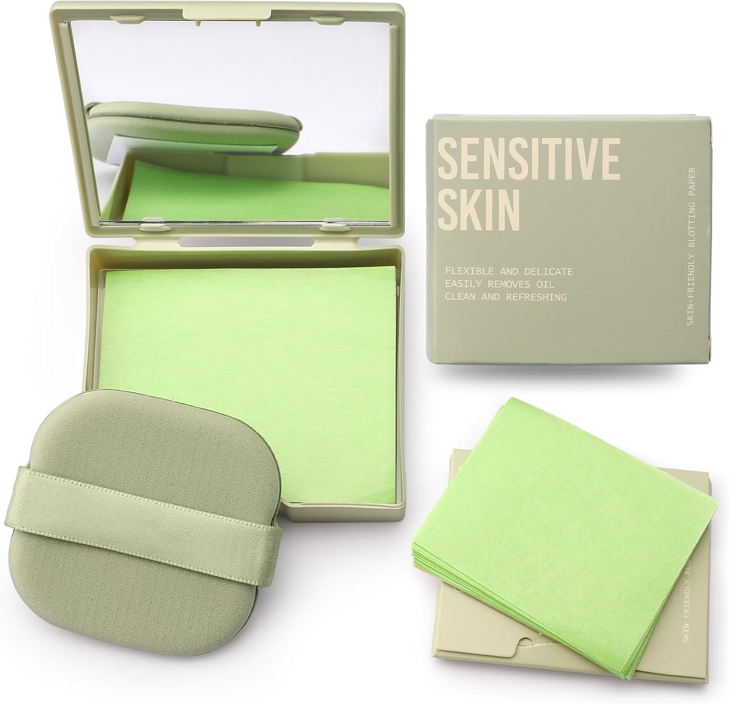 Oil Blotting Sheets for Face with Mirror and Puff, 300 Sheets Oil Blotting Paper for Oily Skin, Face Oil Absorbing Sheets, Natural Oil Control Film, Absorb Excess Oil, Makeup Friendly image number 6