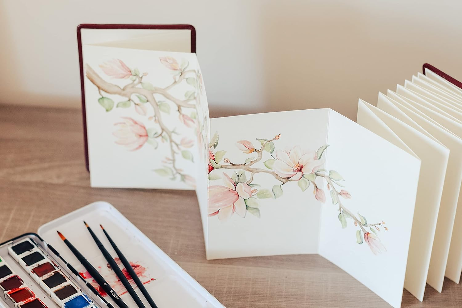 Etchr Watercolor Sketchbook Accordion 5X8In - 100% Cotton Watercolor Paper Journal - Hot Press Watercolor Paper