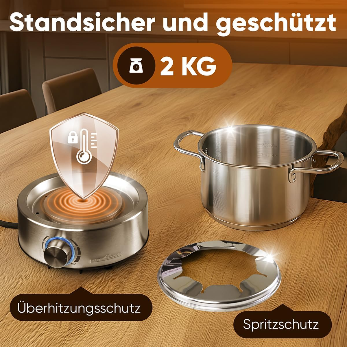 Proficook Fondue Electric Fondue for Oil Fondue, Chocolate Fondue and Cheese Fondue | Includes 8 Fondue Forks | 1.2 Litre | for up to 8 People | Fondue Set Stainless Steel | 800W | PC FD 1288