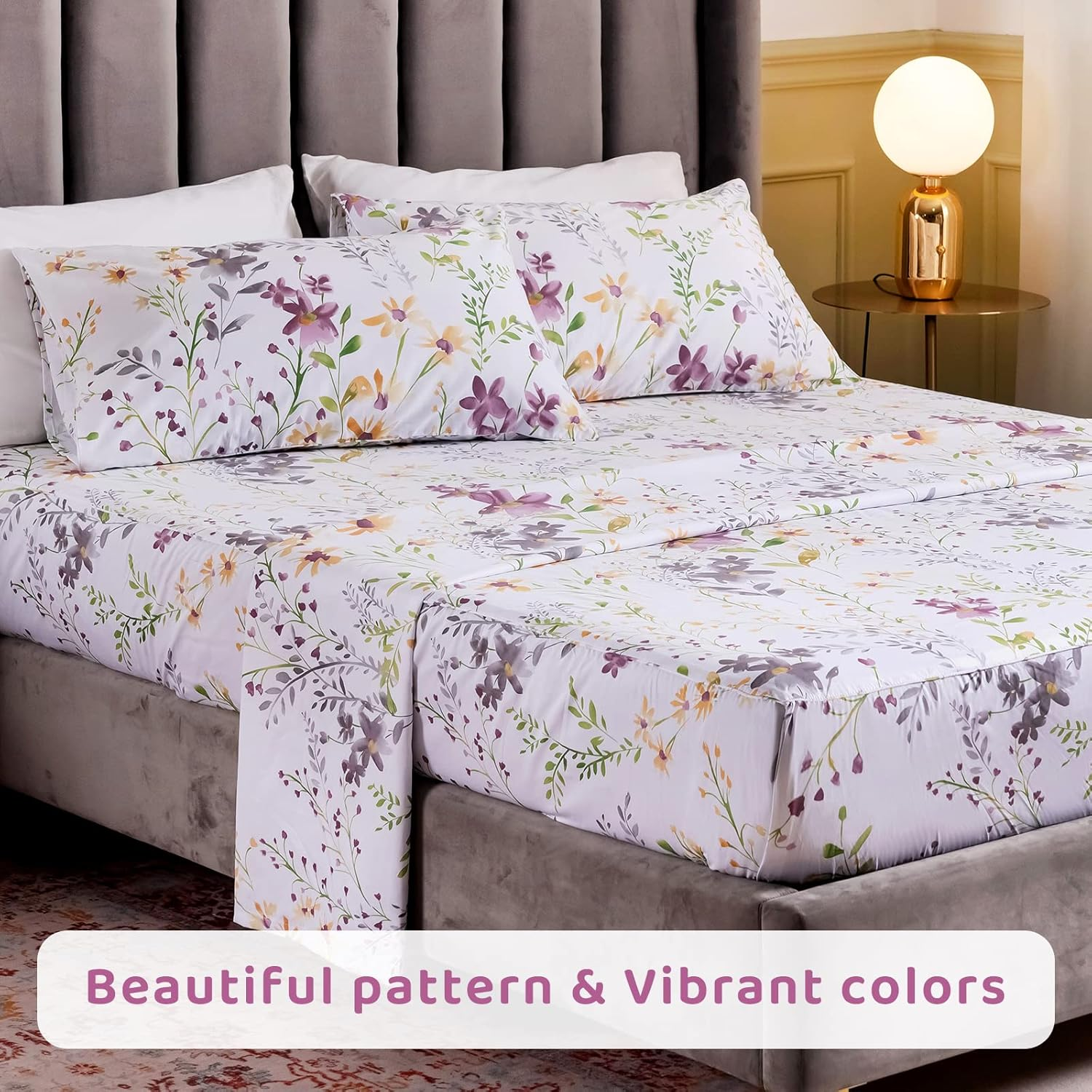 Queen'S House Romantic Garden Floral Bed Sheet Queen Set-W image number 4