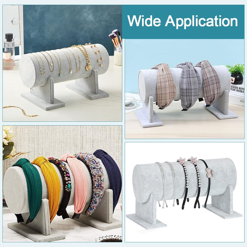 LANSKYLAN Headband Stand Velvet Headband Holder Girls Hair Band Holder Removable Headband Holder T-Shaped Jewellery Holder Grey Stand for Headband Hair Band Hair Accessory image number 4