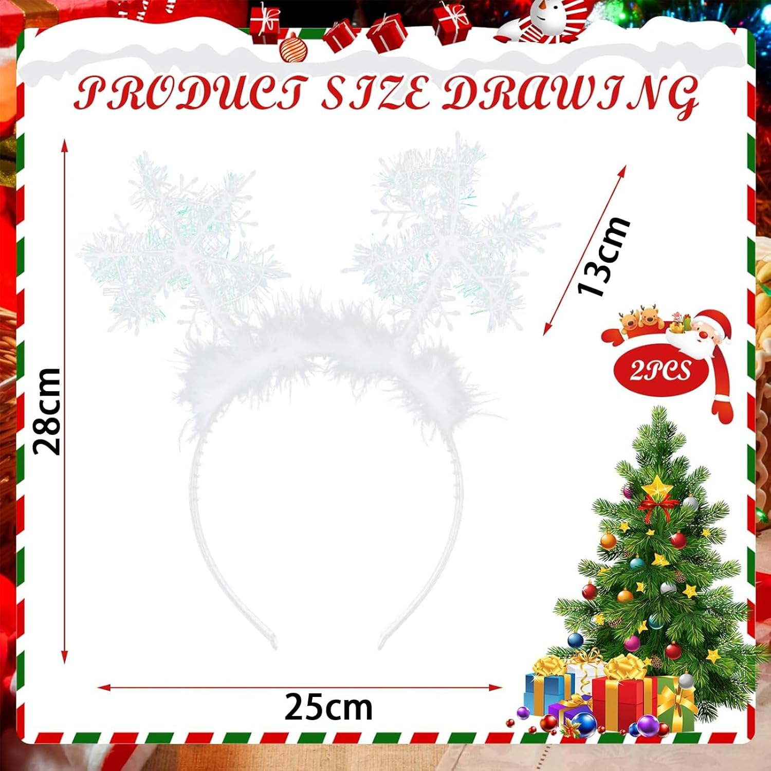 Itadaku 2 Pack Christmas Snowflake Headbands for Adults, White Feather Headbands for Christmas Carnival Party, Cute Winter Hair Accessories image number 5