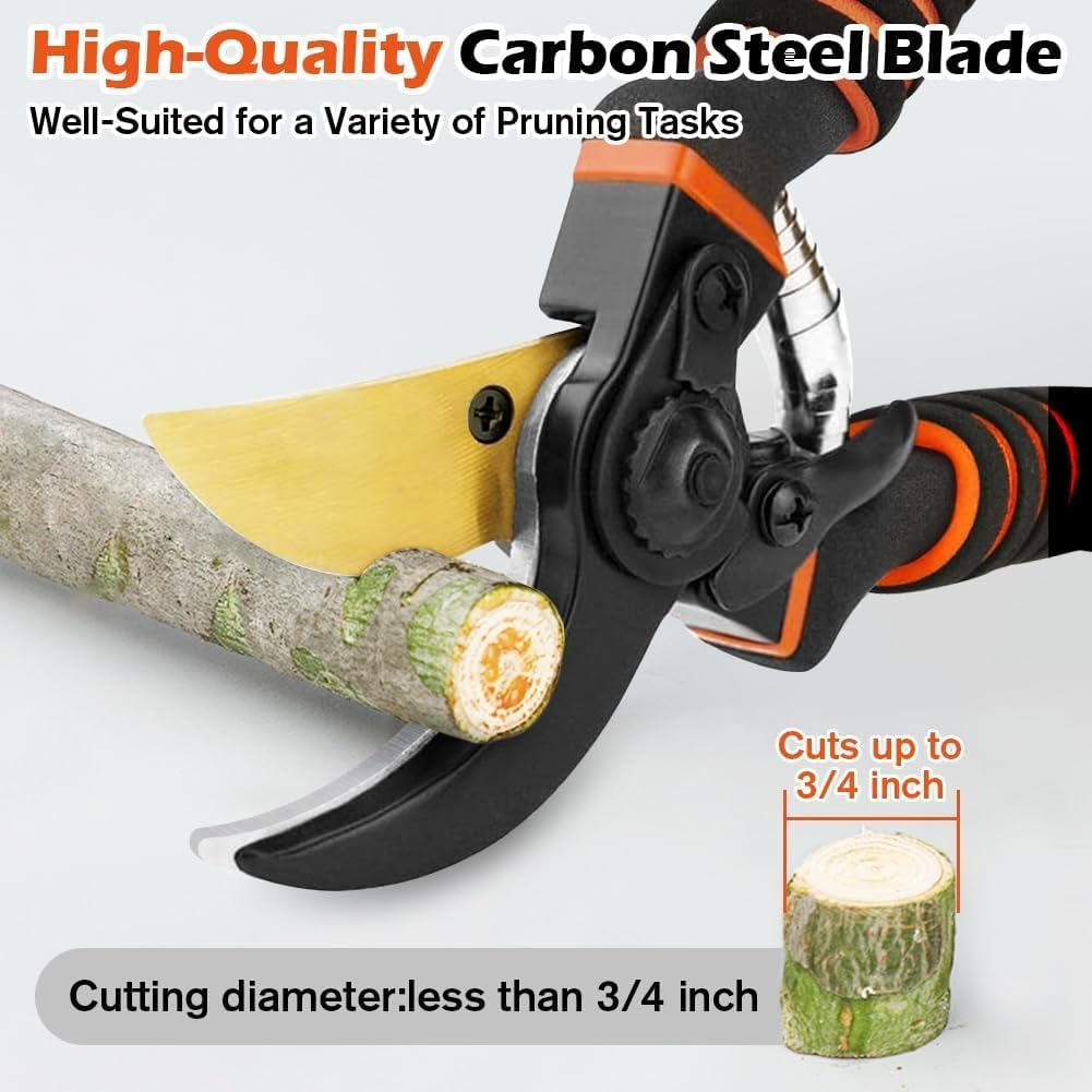 Professional Heavy Duty 8" Bypass Pruning Shears - Comfort Grip Garden Clippers for Trimming Plants, Trees & Hedges