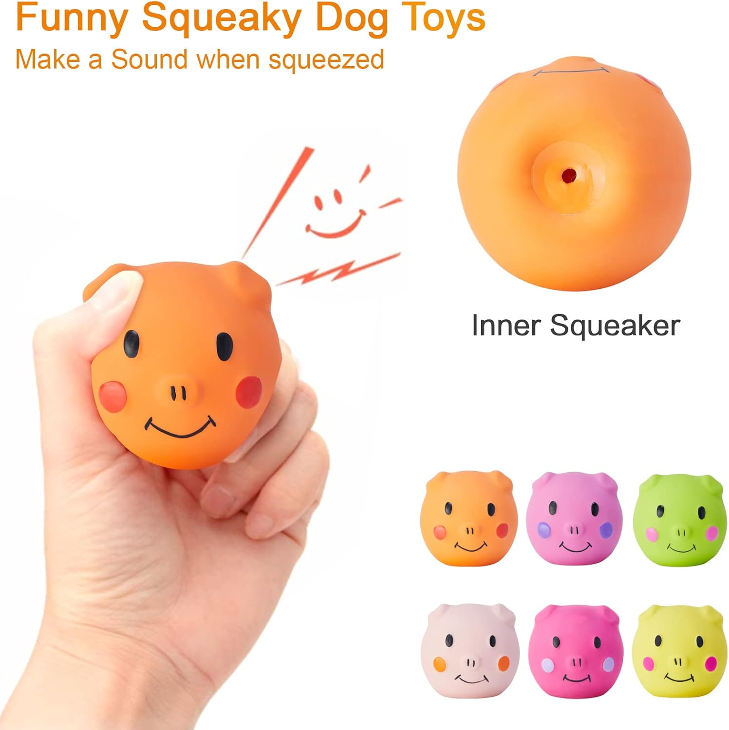 Coricorsu Dog Toy Squeaky Dog Toys Chewing Durable Teething Latex Rubber Soft Interactive Fetch Play Dog Balls with Funny Pig Face for Puppy Small Medium Pet Dog (6PCS) image number 3