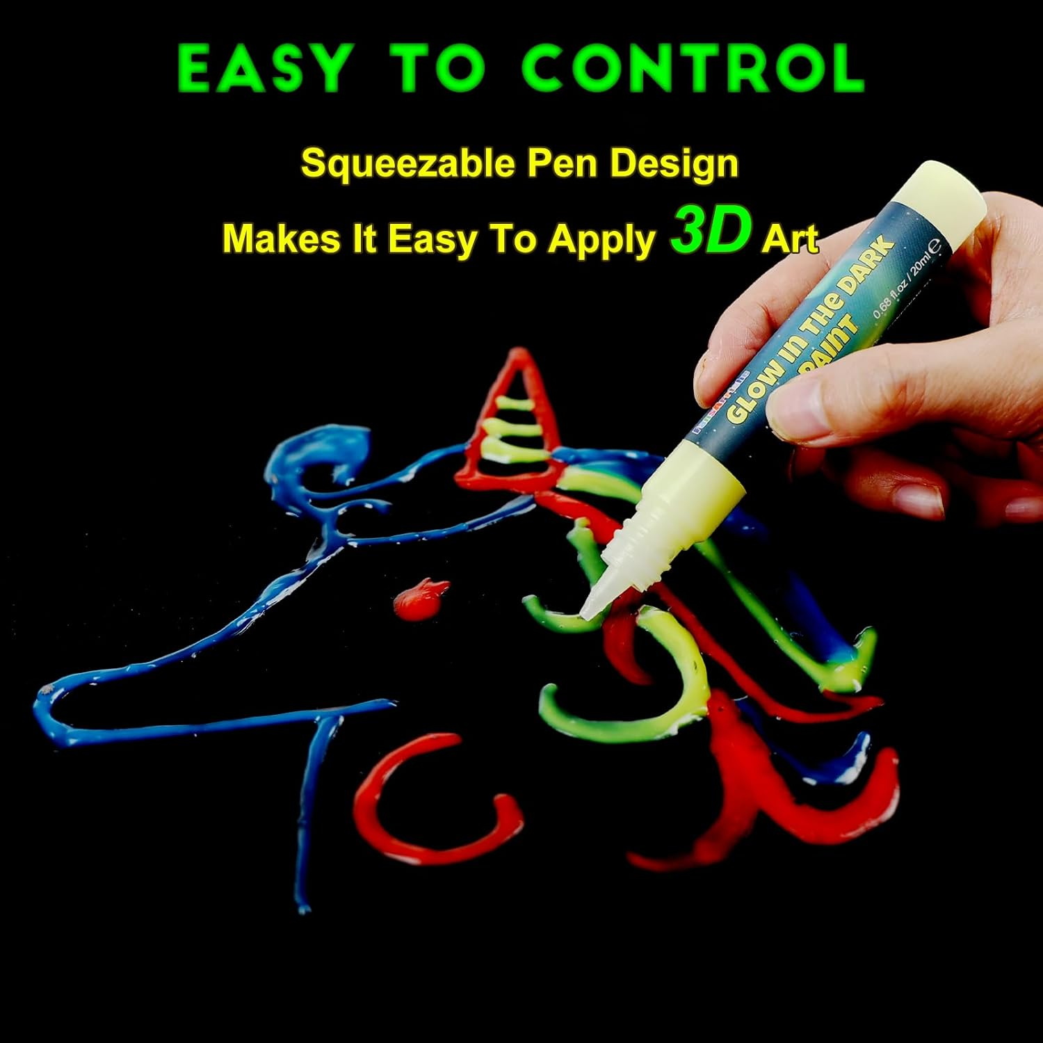 Fansarriche Glow in the Dark Paint, 12 Colors X 20 Ml 3D Waterproof Acrylic Paint, Glow in the Dark Paint, Neon Fabric Paint for Clothes, Canvas, Glasses image number 4