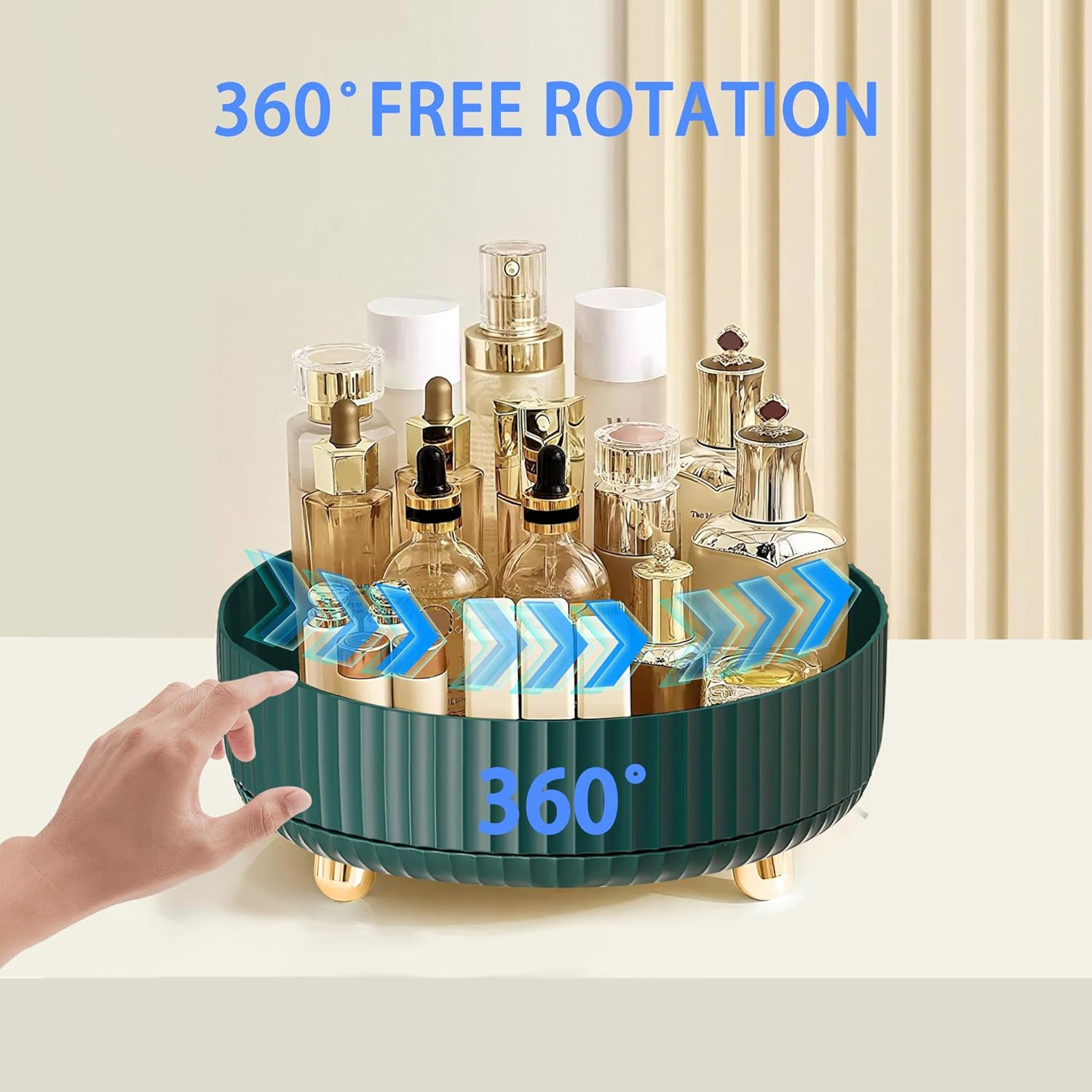 Lacusmall Rotating Makeup Organiser, 360 Rotating Organiser Spinner Tray, Rotating Lazy Susan Organizer Is Perfect for Optimizing Storage in Bedroom Dresser or Vanity Countertop, Green - Orange image number 3