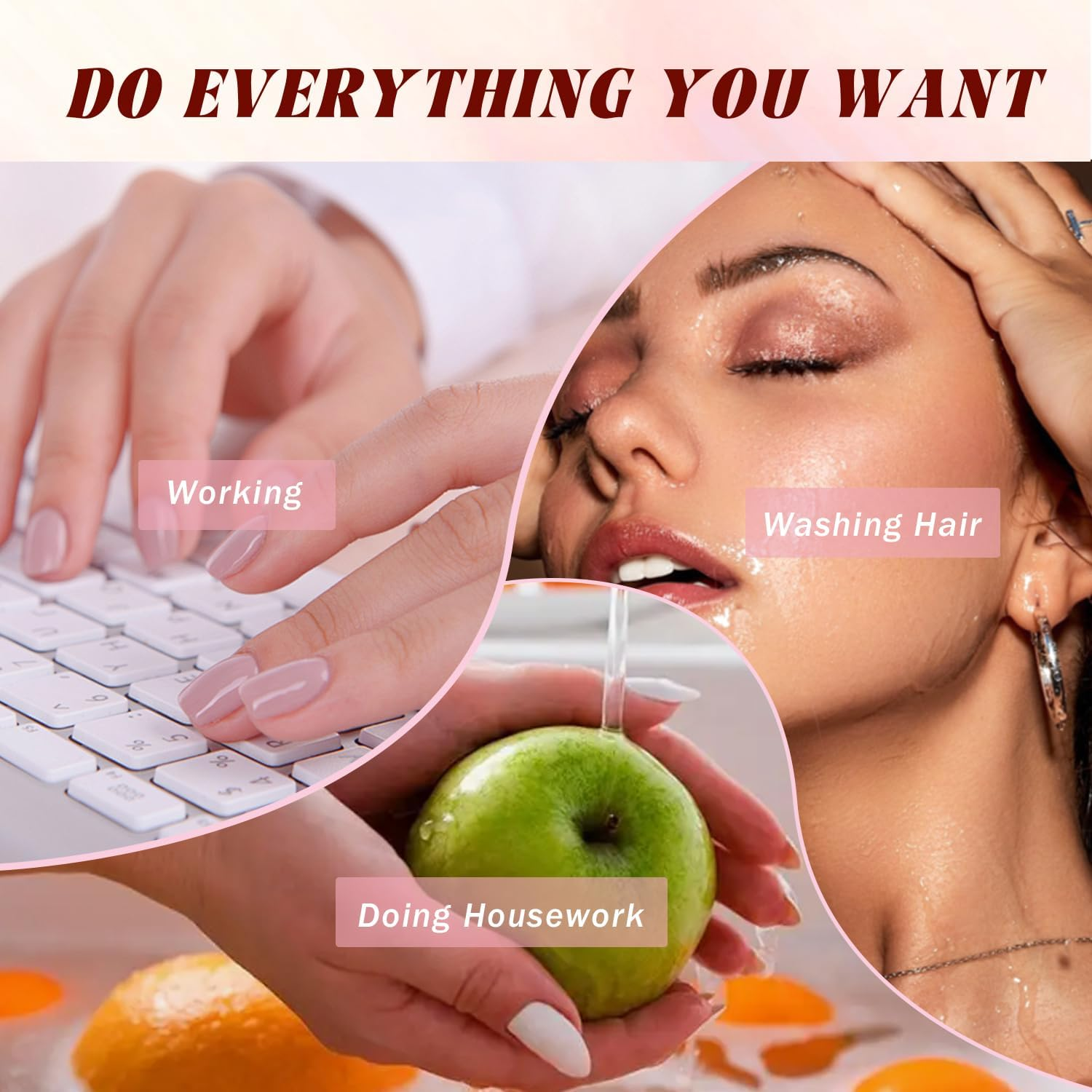 Almond Press on Nails Coffin Shape &ndash; 3D Floral Design with Rhinestones, Long French Tip Acrylic False Nails, Handmade Elegant Fake Nails for Women, Nail Art Accessories image number 5