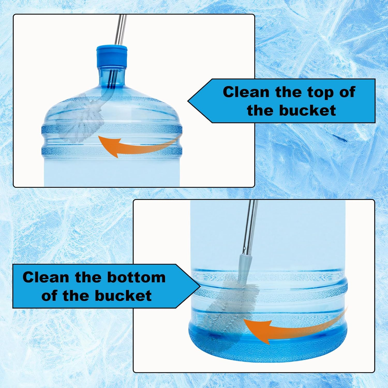 2Pcs Bucket Cleaning Brushes, 2 Styles Gallon Jug Cleaner Kettle Brush with Extra Long Stainless Steel Handle and Nylon Bristles Water Bottle Efficient Cleaning Tools image number 4