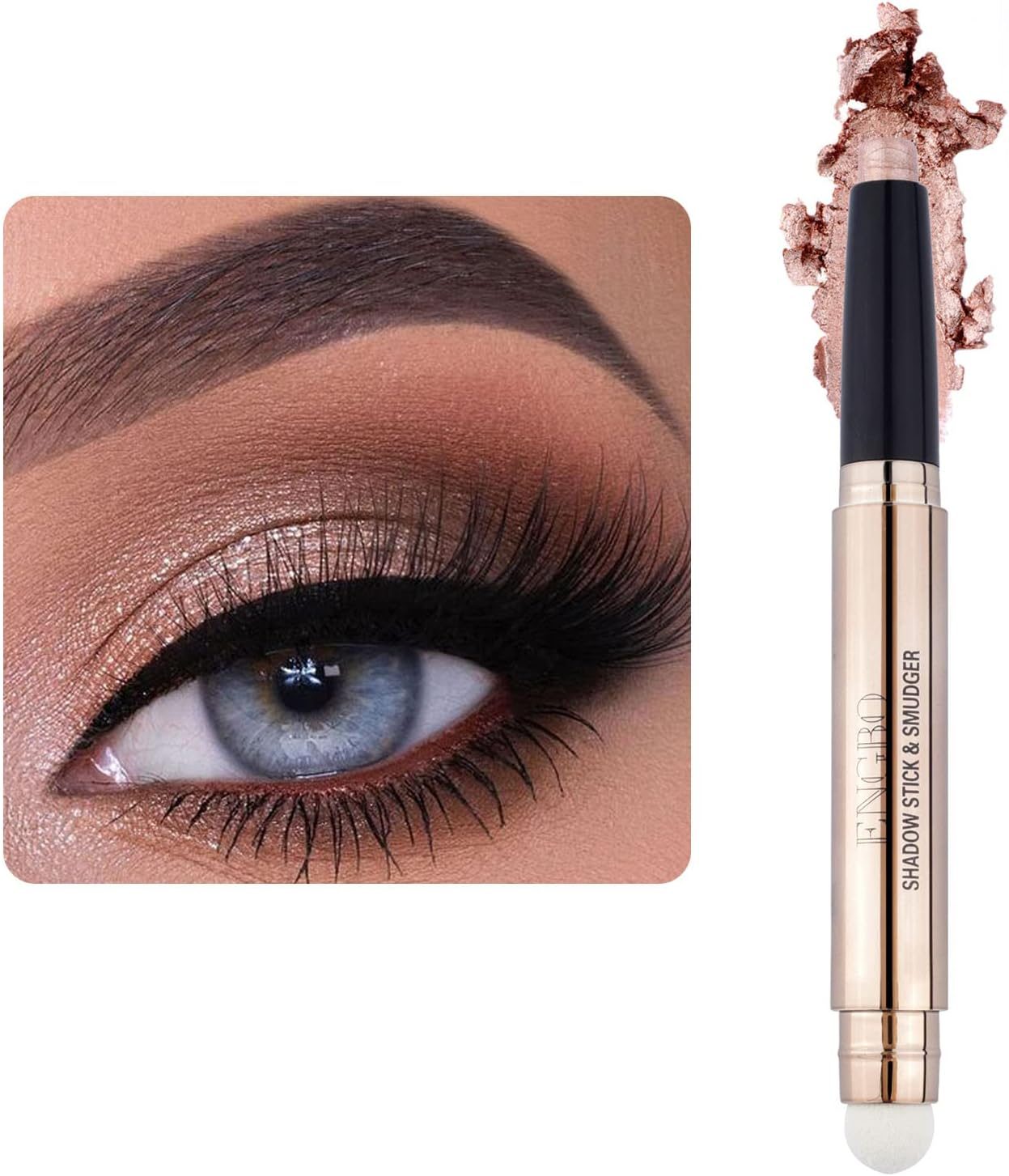 Eye-Shadow Stick Makeup Cosmetics Eye Brightener, Rotatable Cream Eye Shadow Pencil, Glitter Shimmer Eyeshadow Stick with Sponge Smudger for Eye Makeup (08# Violet Shimmer)